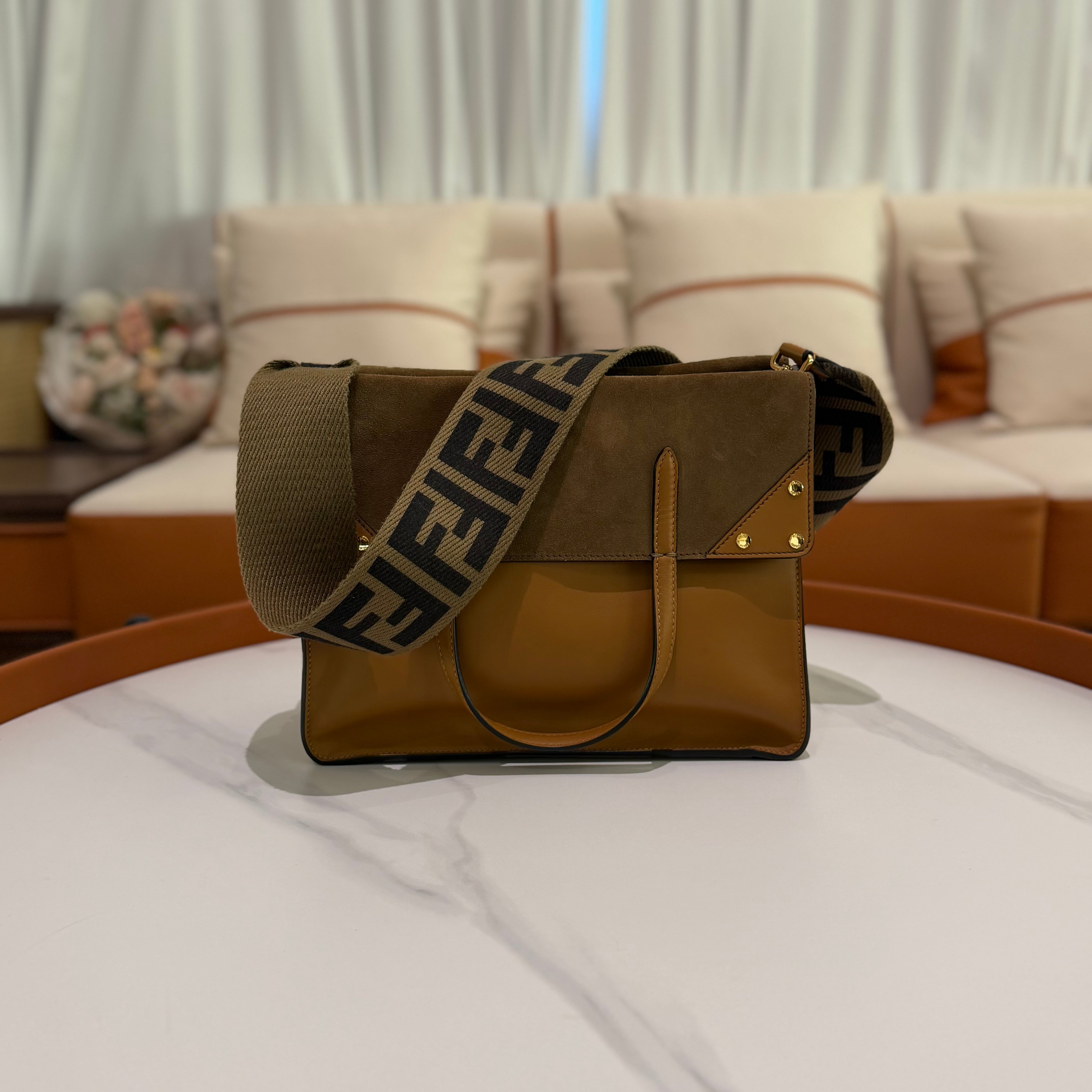 Fendi Flip Leather & Suede Tote Bag