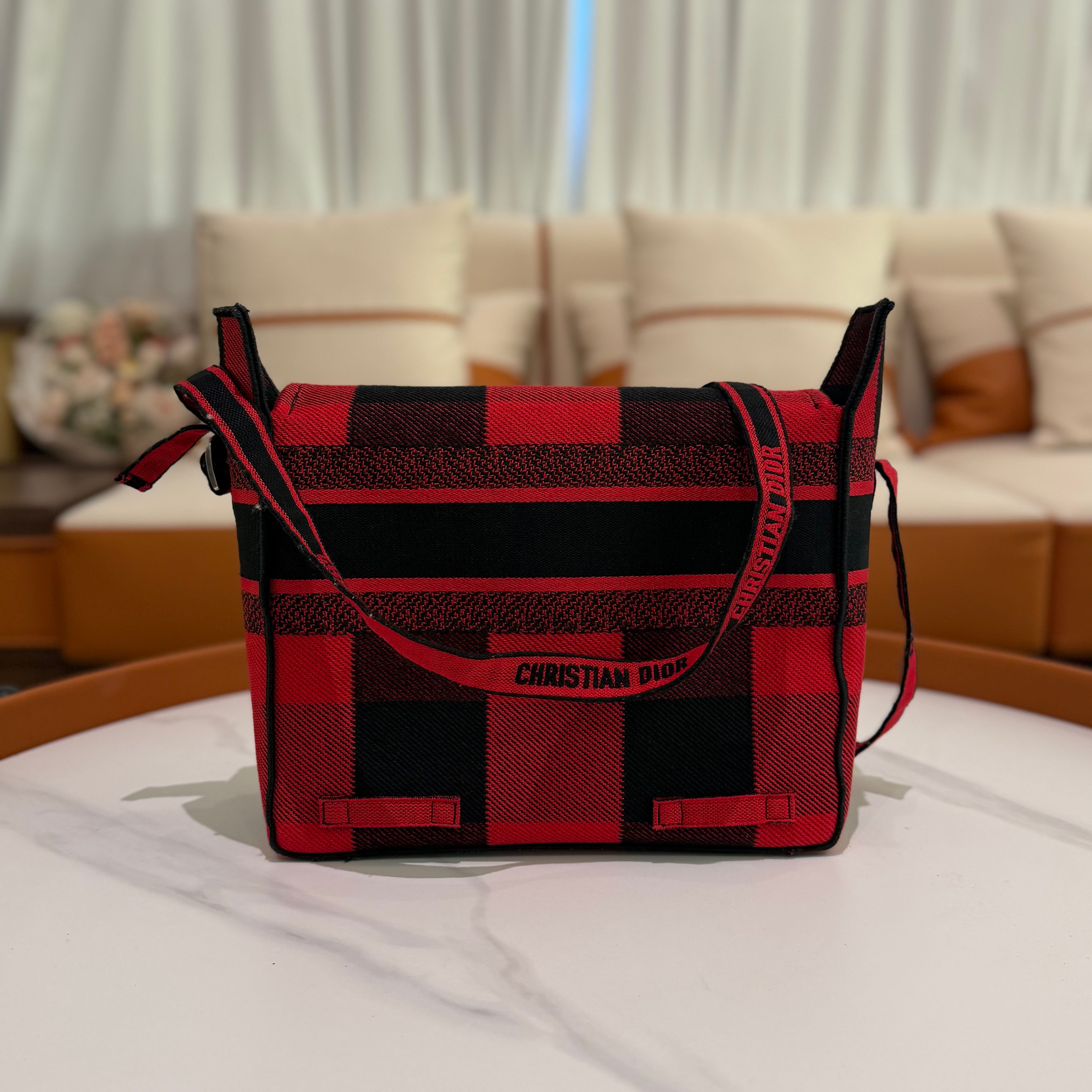 Dior Red & Black Striped Canvas Messenger Bag (Medium)
