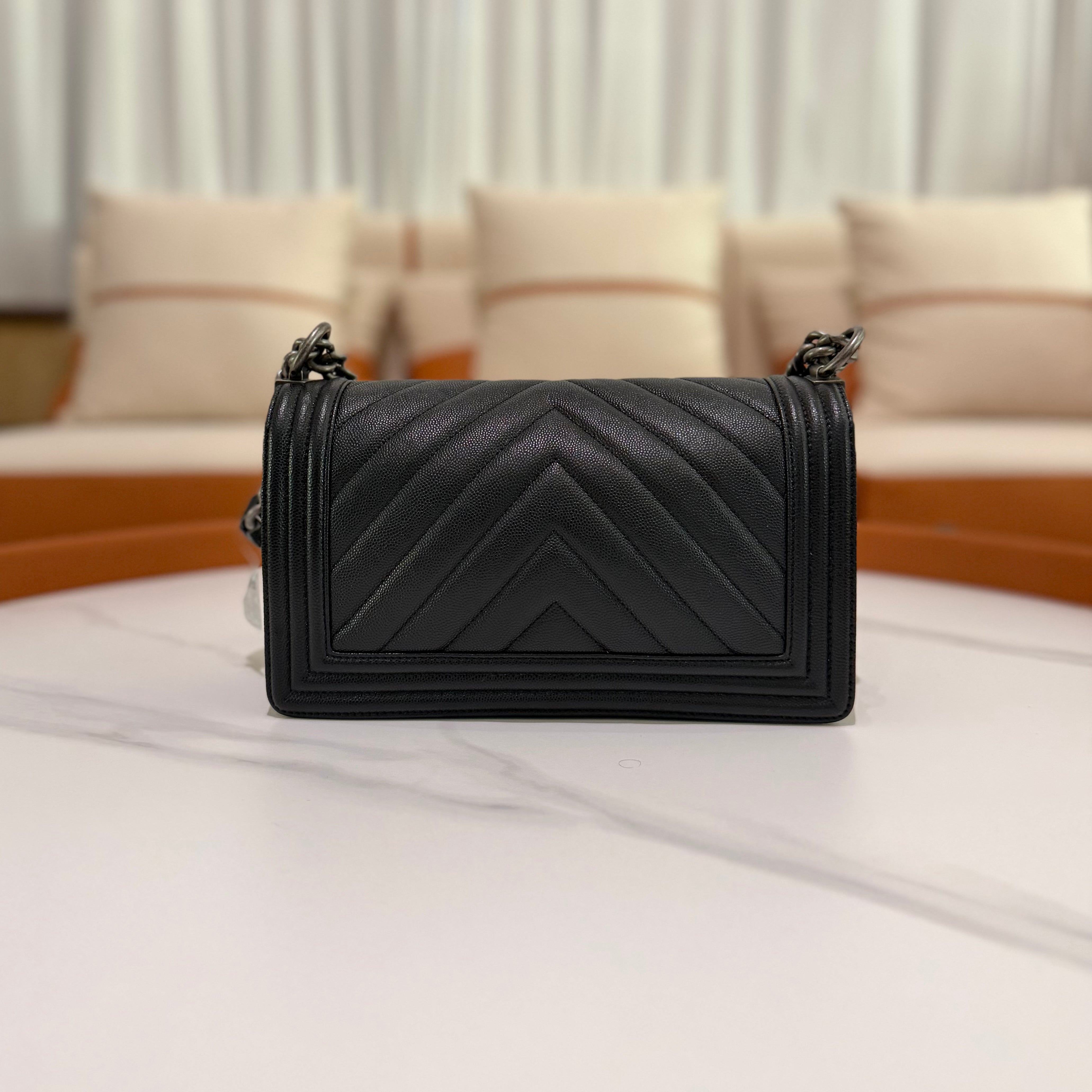 Chanel Leboy Medium Black Caviar Leather with Silver Hardware (Authenticity Card Version)