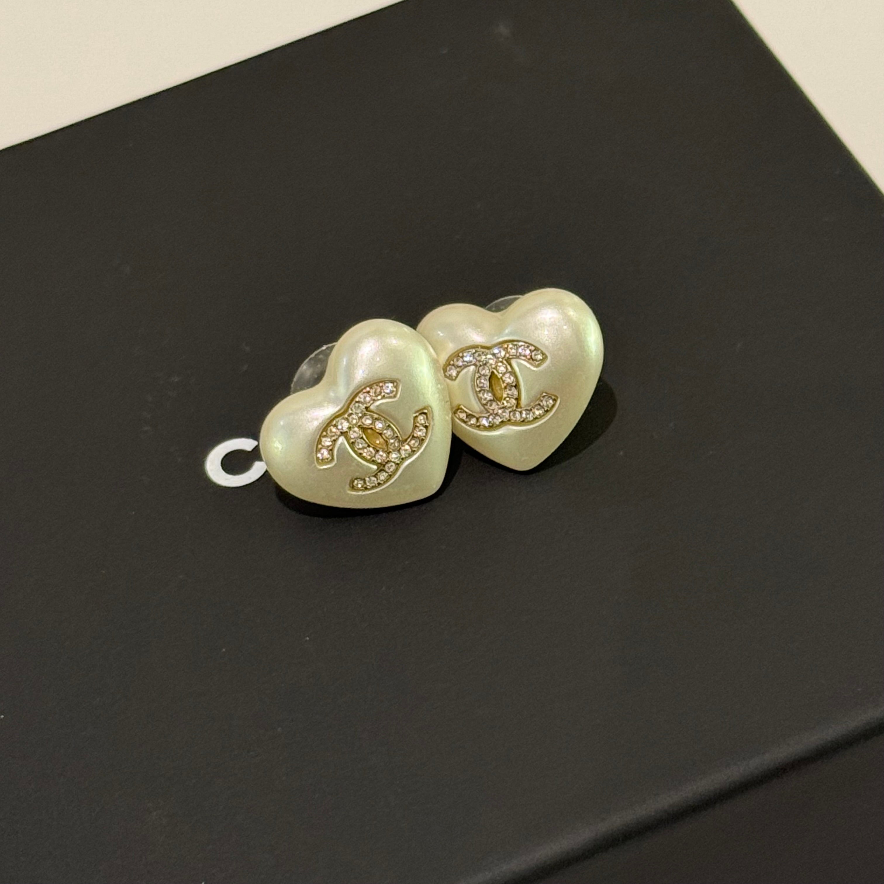 CHANEL PEARL & CRYSTAL LOGO EARRINGS