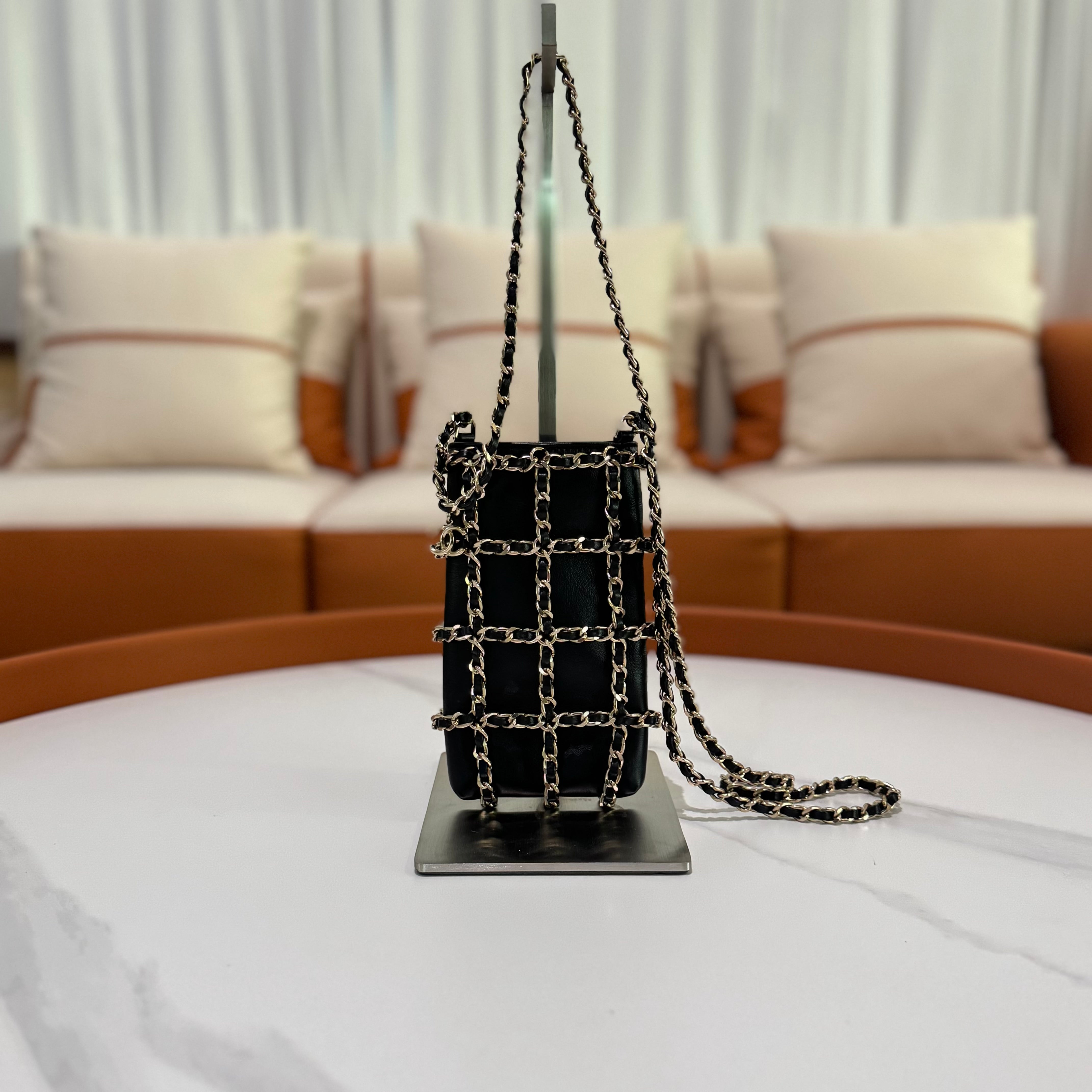 CHANEL BLACK CHAIN PHONE HOLDER (RECOLORED)