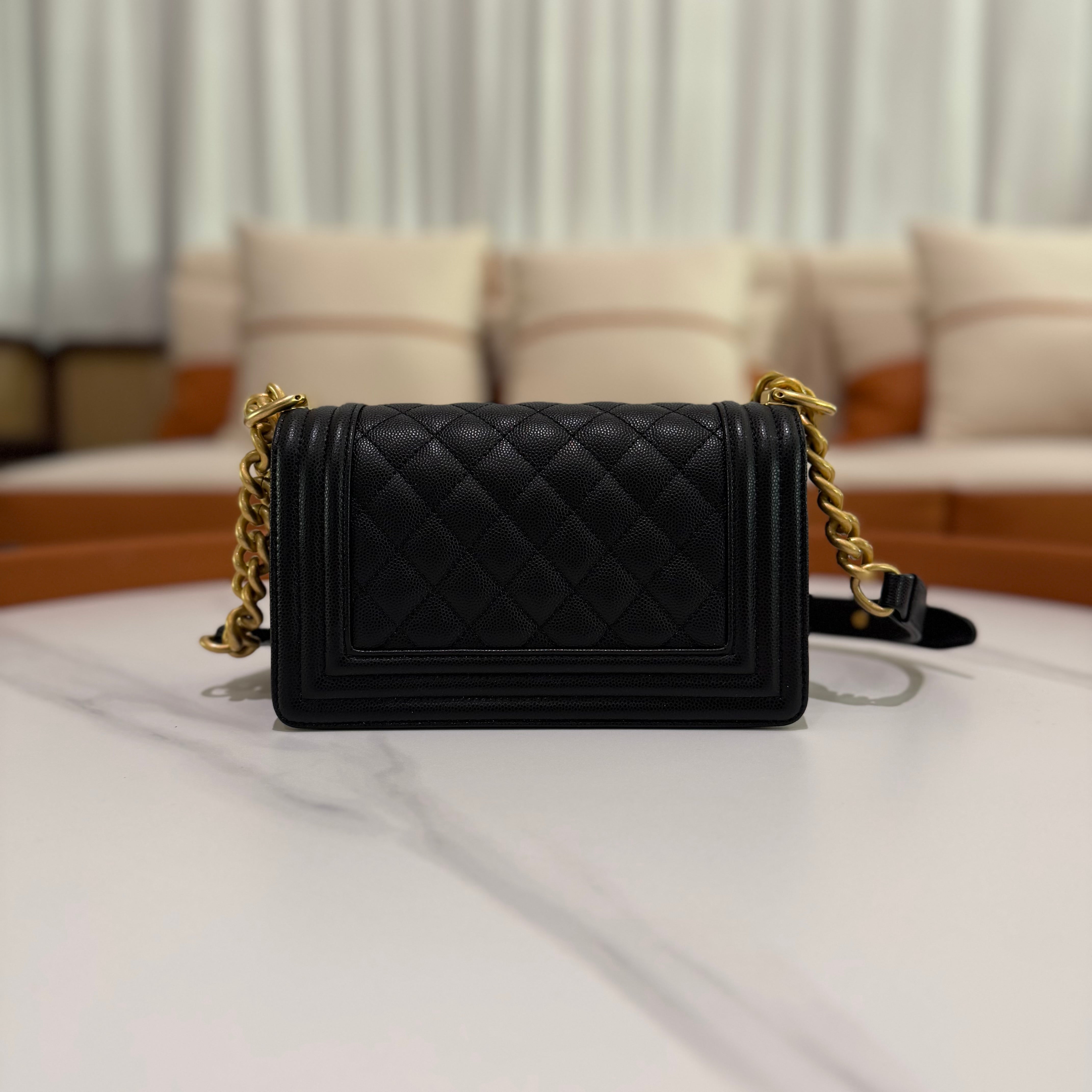 Chanel Le Boy Small Black Caviar Leather with Gold Hardware