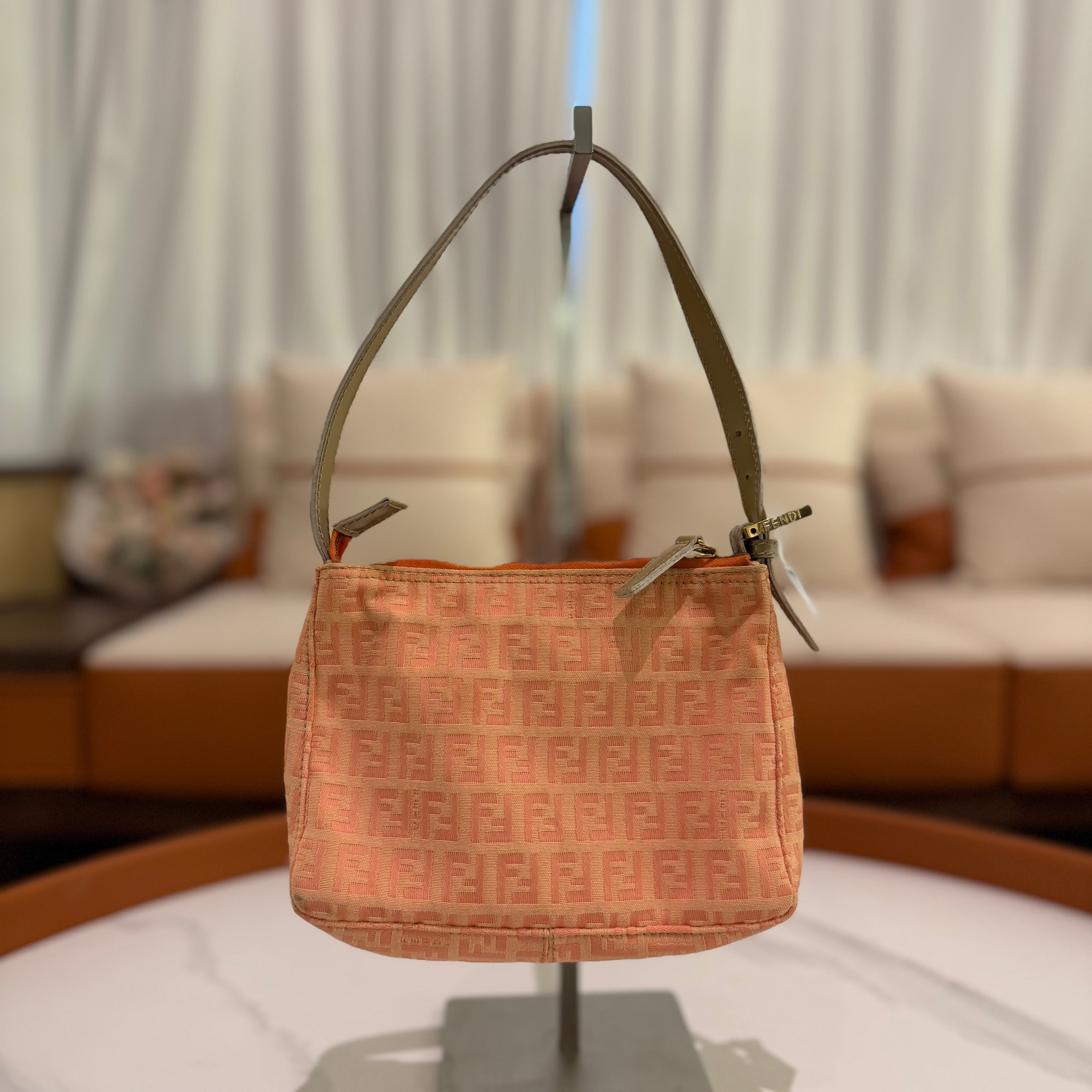 Fendi Vintage Monogram Shoulder Top Handle Bag Cream Orange