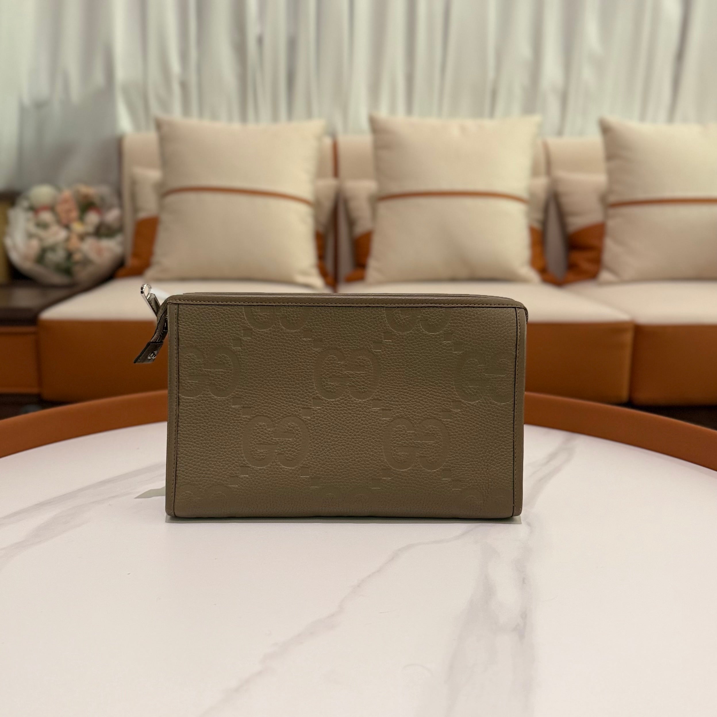 GUCCI CLUTCH BAG BROWN GG LEATHER