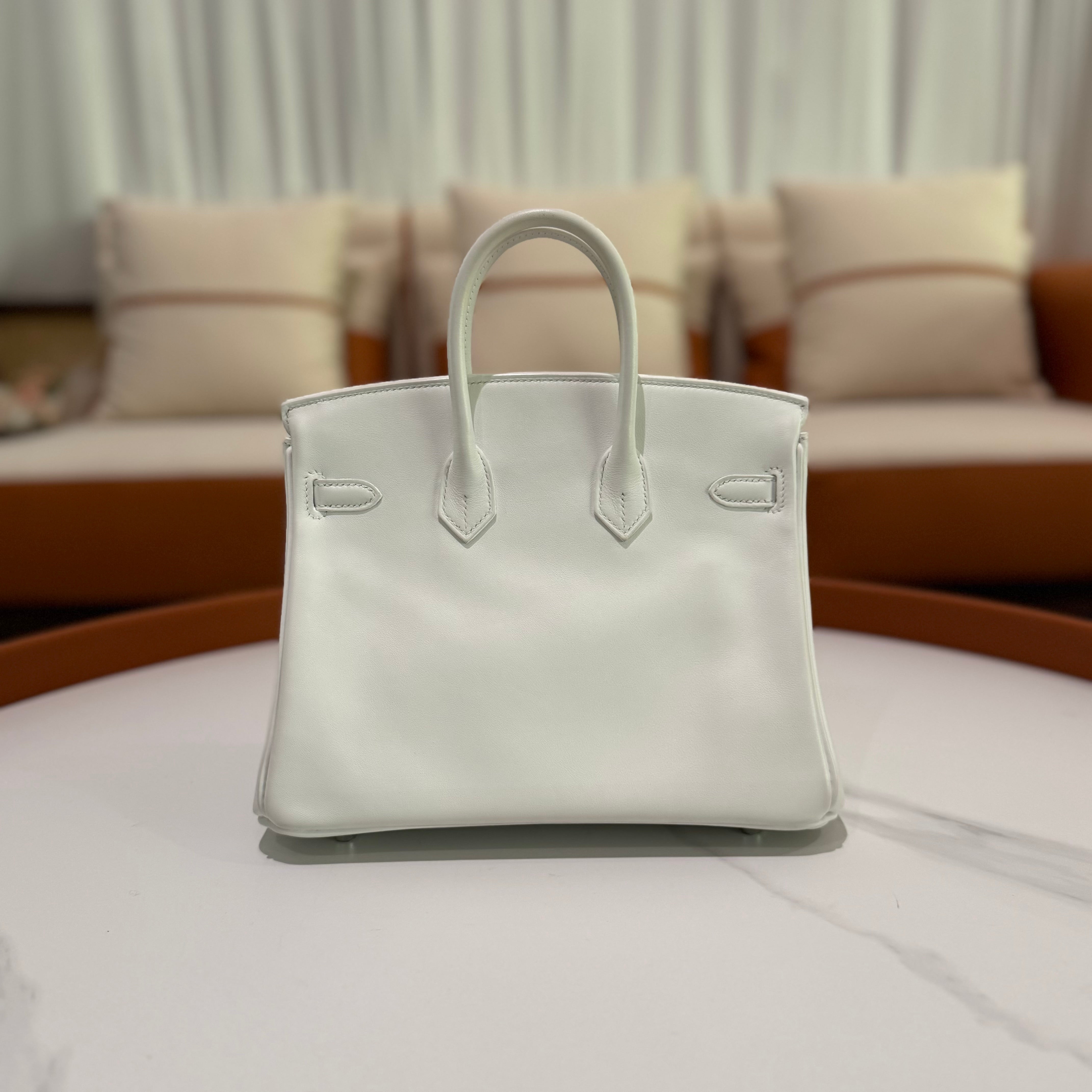 HERMÈS BIRKIN 25 WHITE SWIFT LEATHER WITH PALLADIUM HARDWARE STAMP B