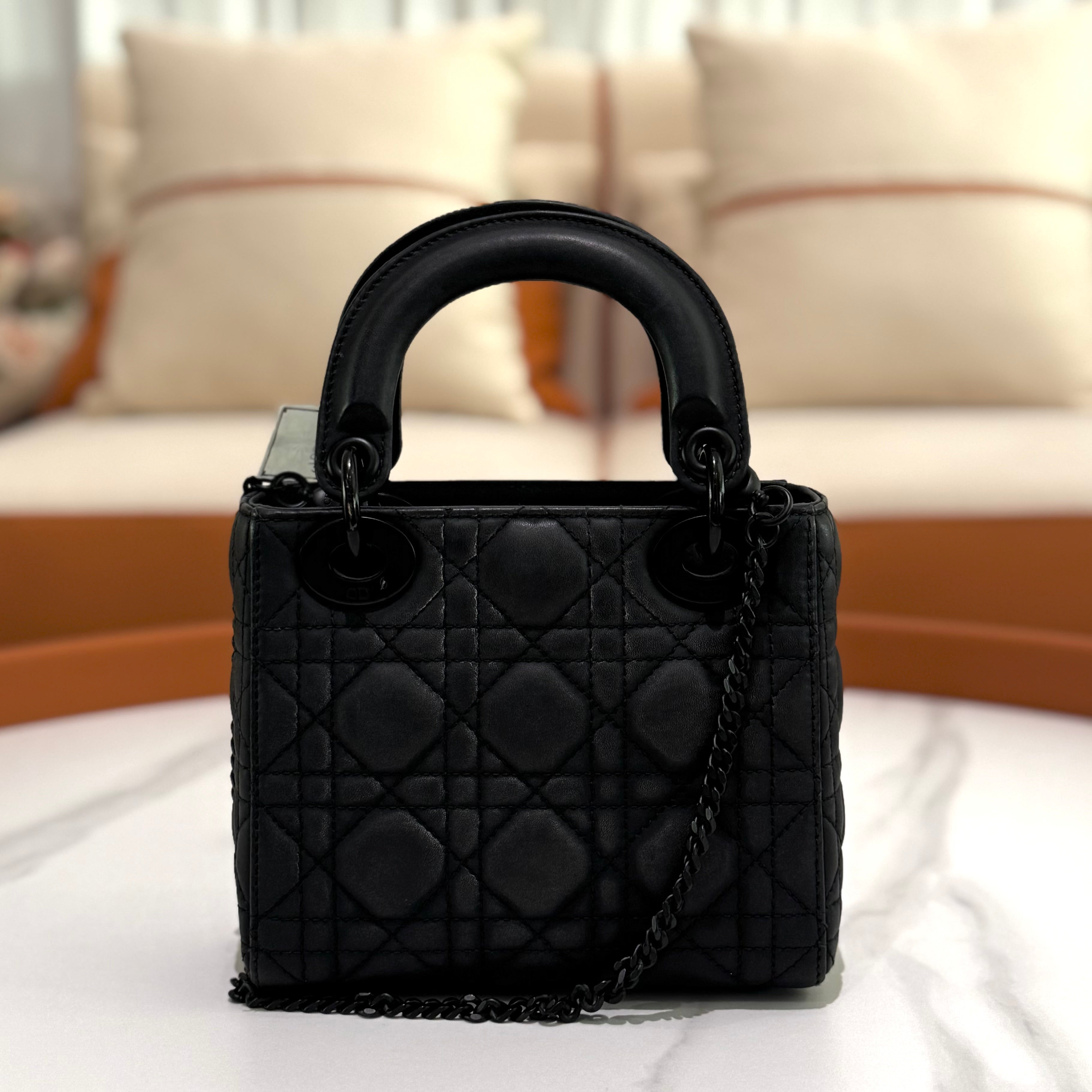 DIOR LADY SOBLACK MATTE BLACK 3-GUSSET BAG