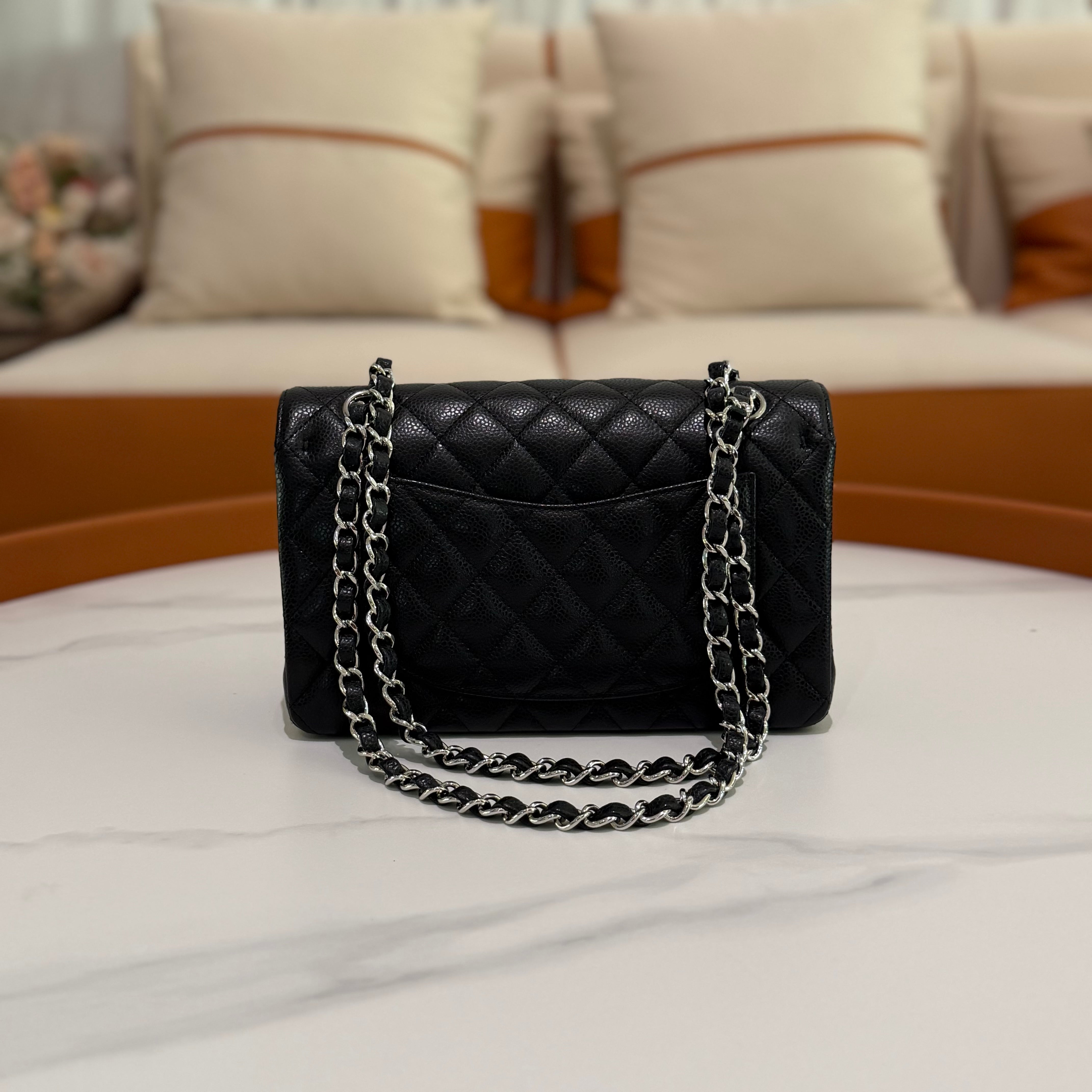 Chanel CF Small Black Silver Caviar Leather WOC Chip Version