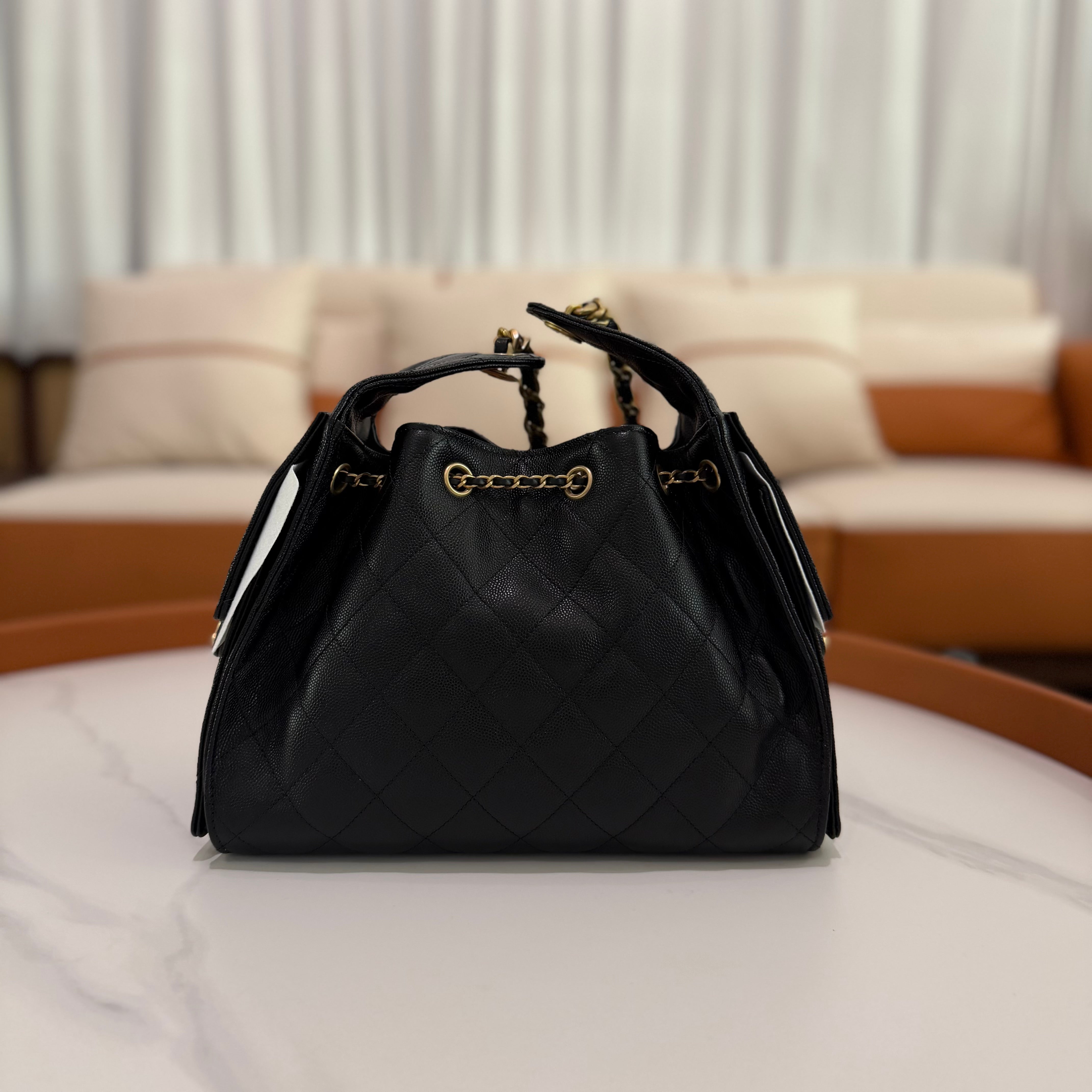 Chanel 25 Hobo Small Black Caviar Leather with Gold Hardware (Chip Model)