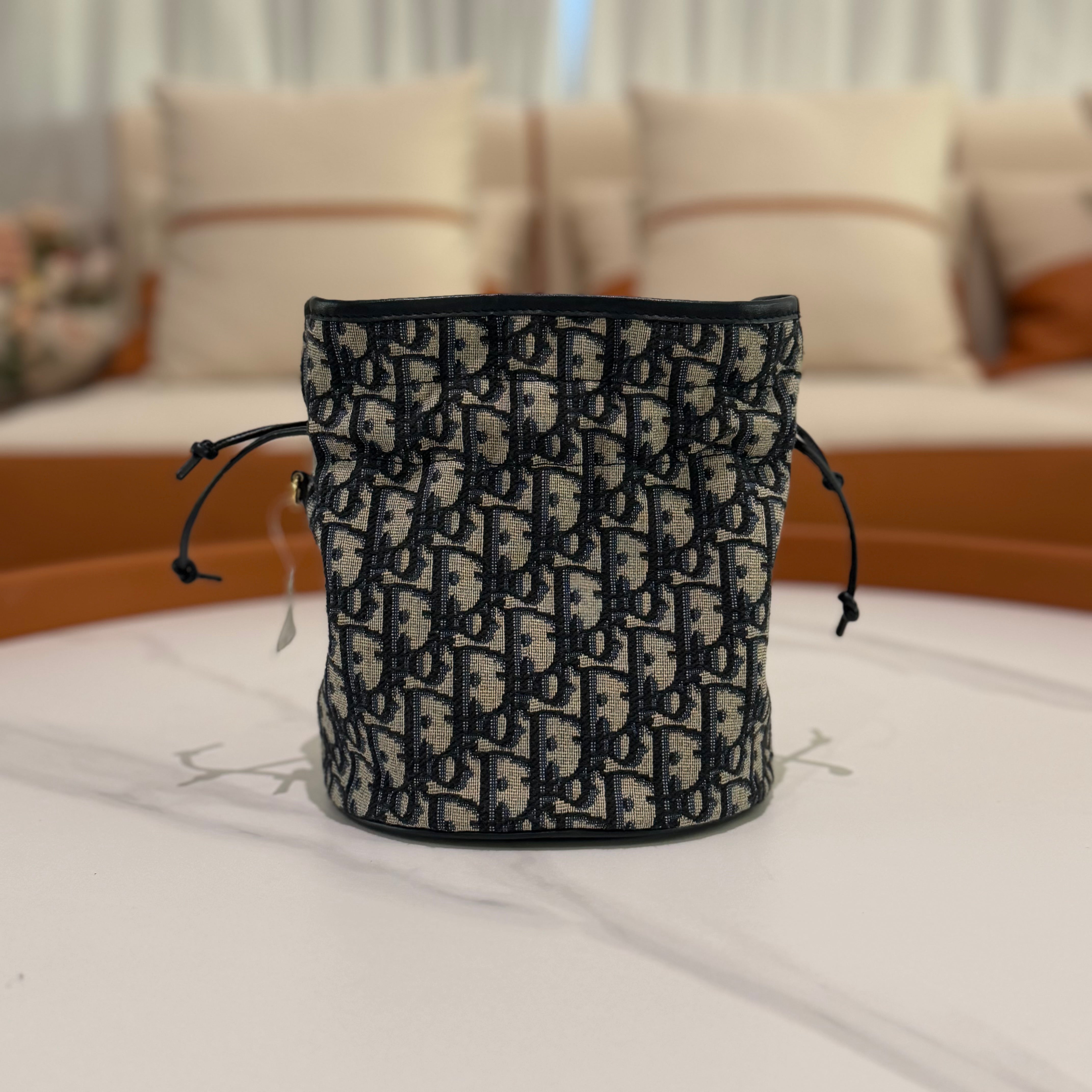 Dior 30 Montaigne Mini Oblique Drawstring Chain Bucket Bag