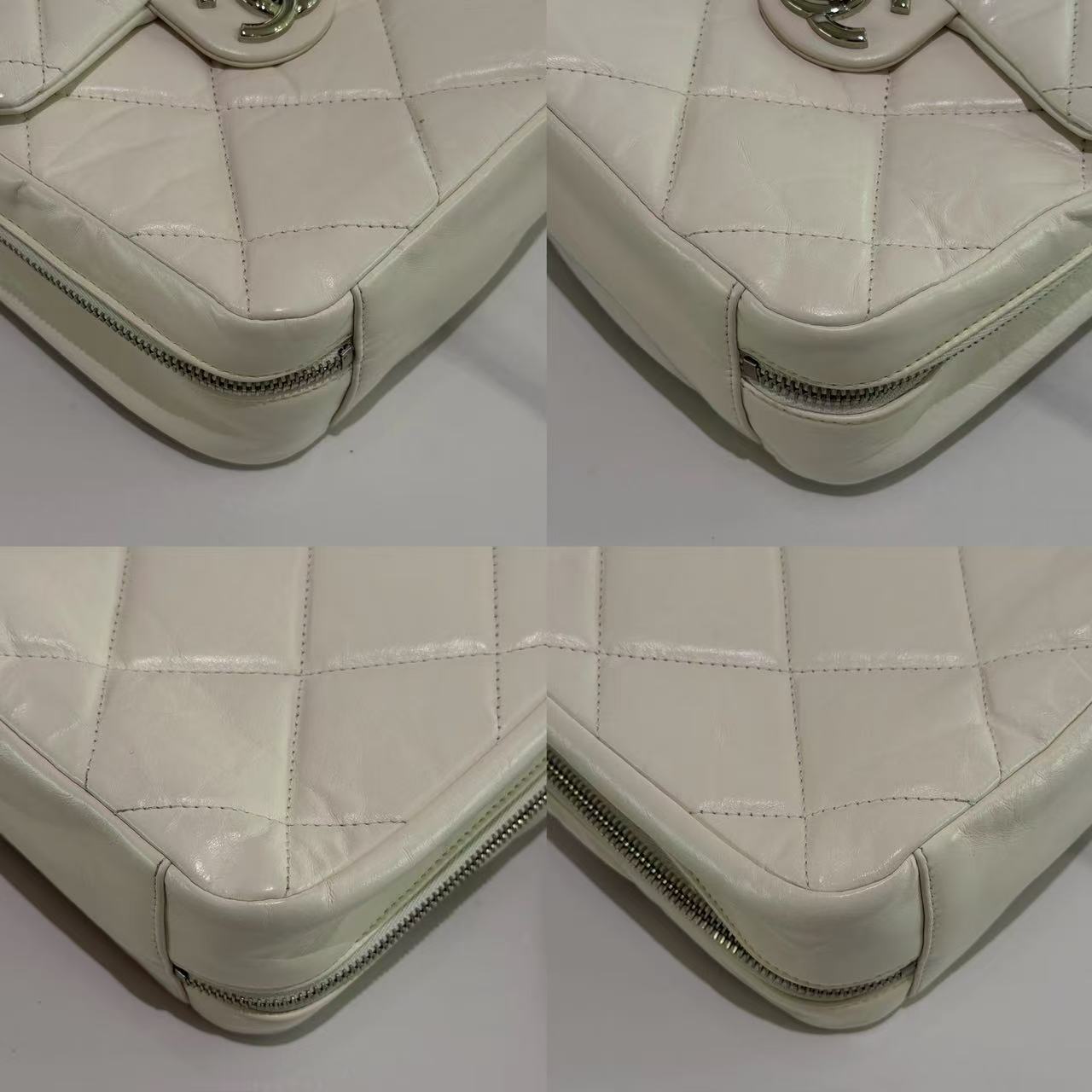 Chanel Camera Bag White & Silver Distressed Calfskin