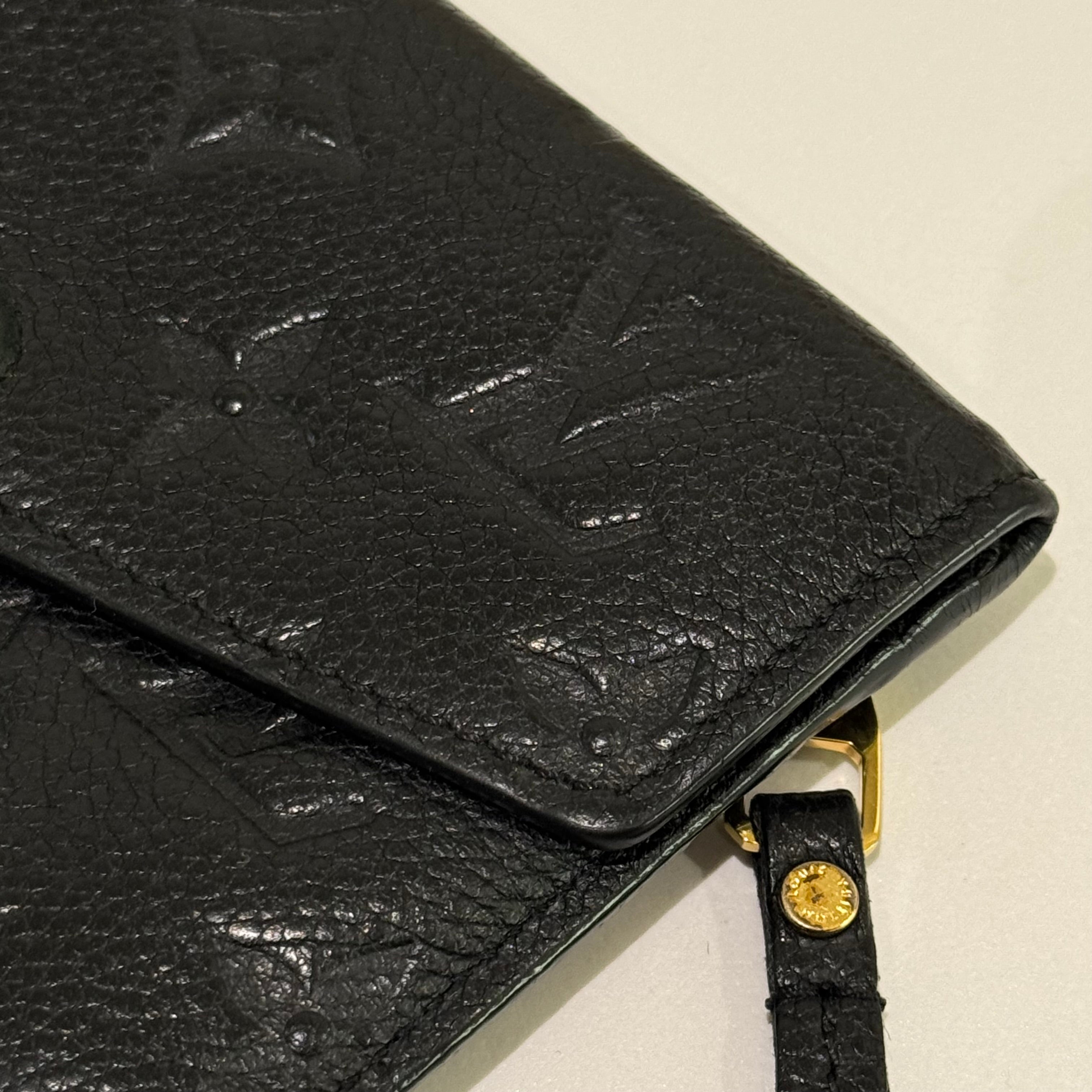 LOUIS VUITTON BLACK MONOGRAM LOGO LEATHER COIN & CARD HOLDER