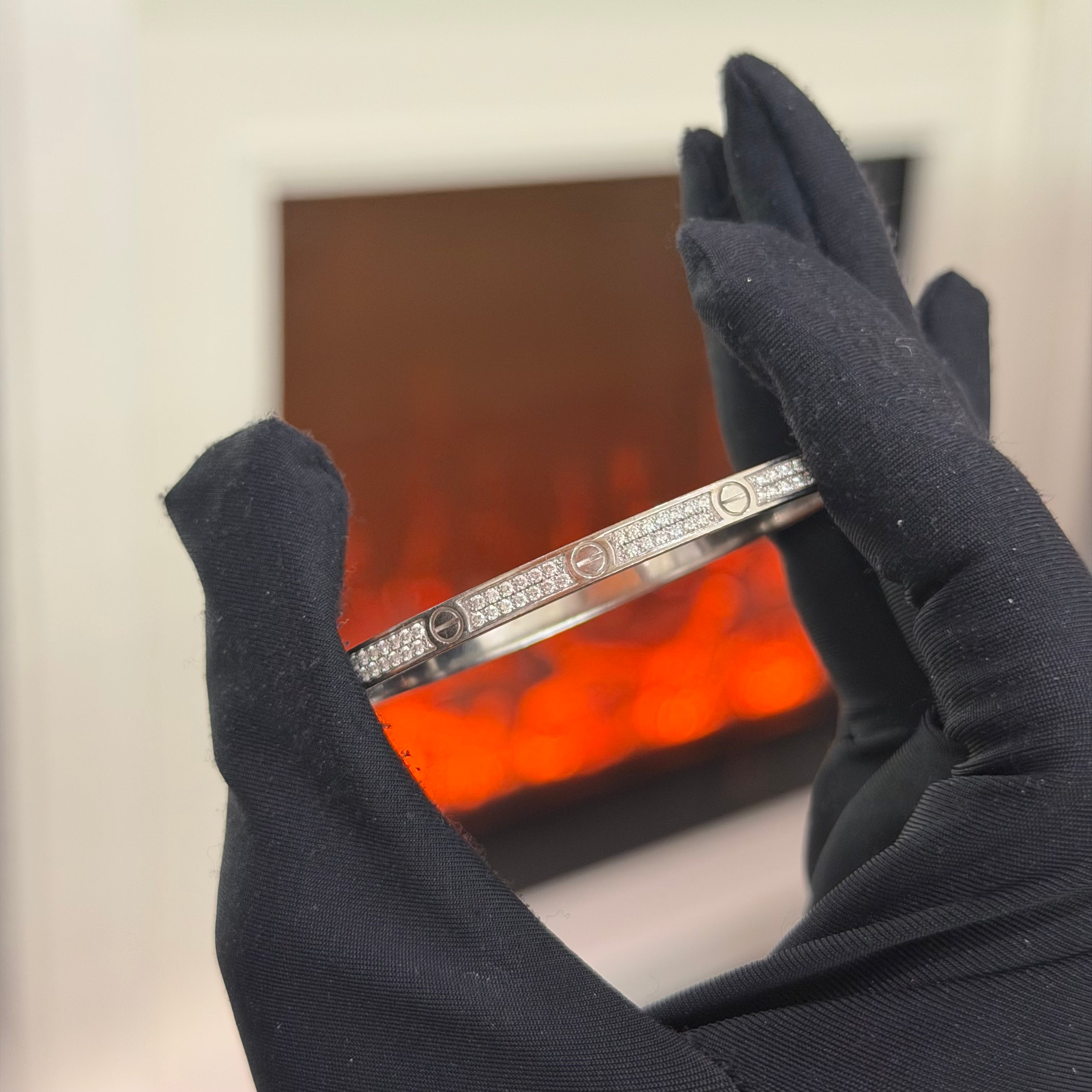 Cartier LOVE Bracelet Small Model Fully Paved Diamonds 18K White Gold