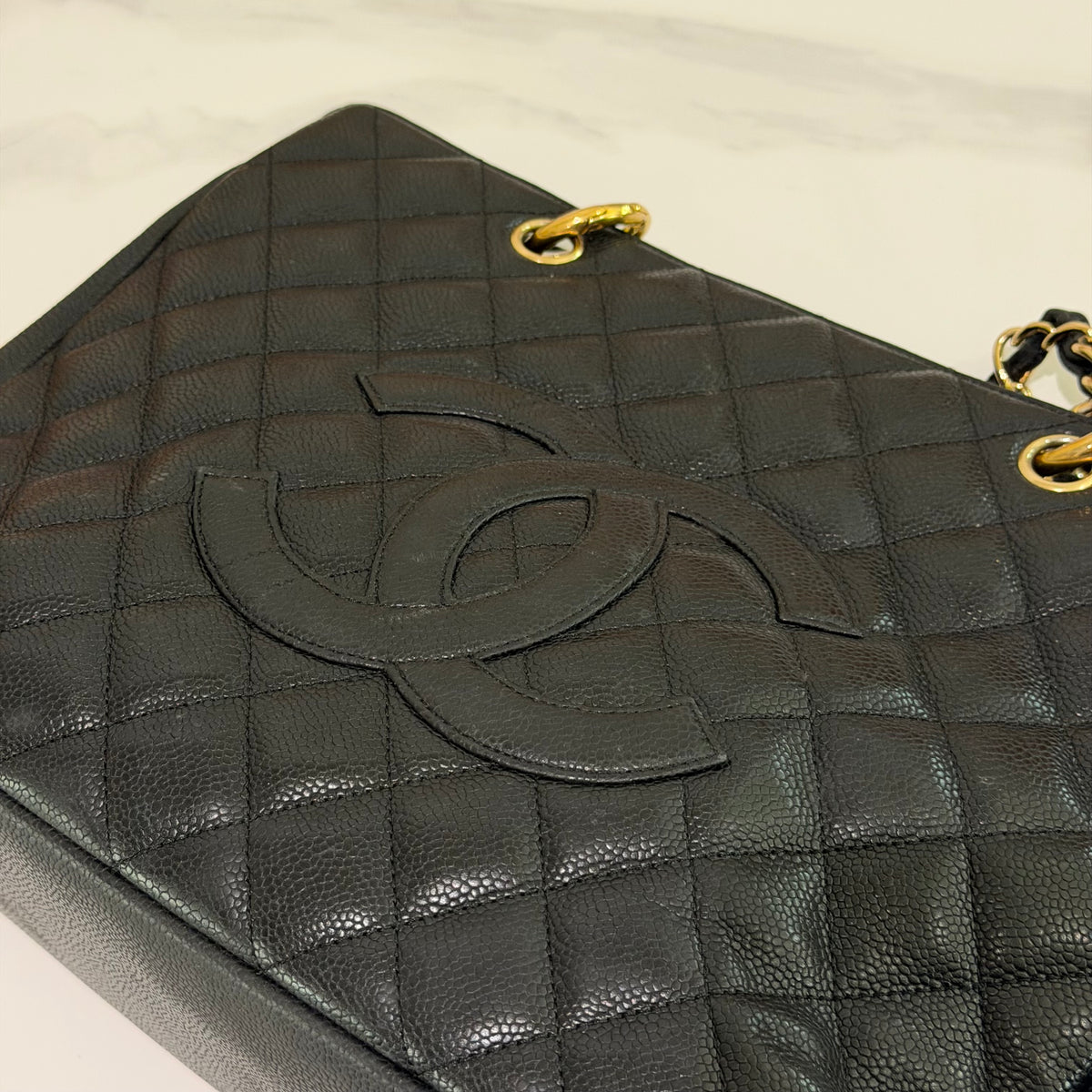 Chanel GST Grand Shopping Tote Black Caviar Leather with Gold Hardware