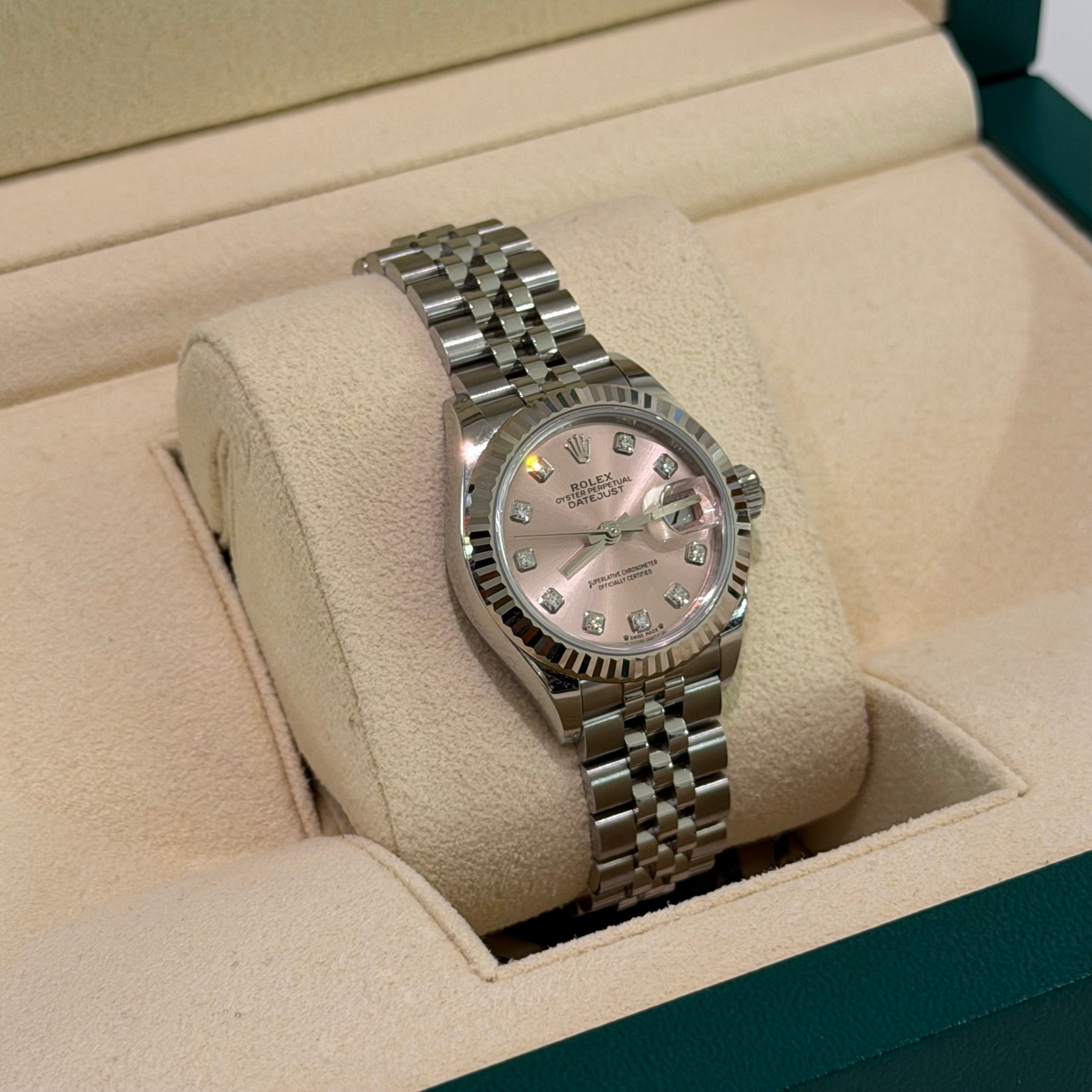 Rolex Datejust Lady 279174 White Gold Fluted Bezel Diamond Pink Dial