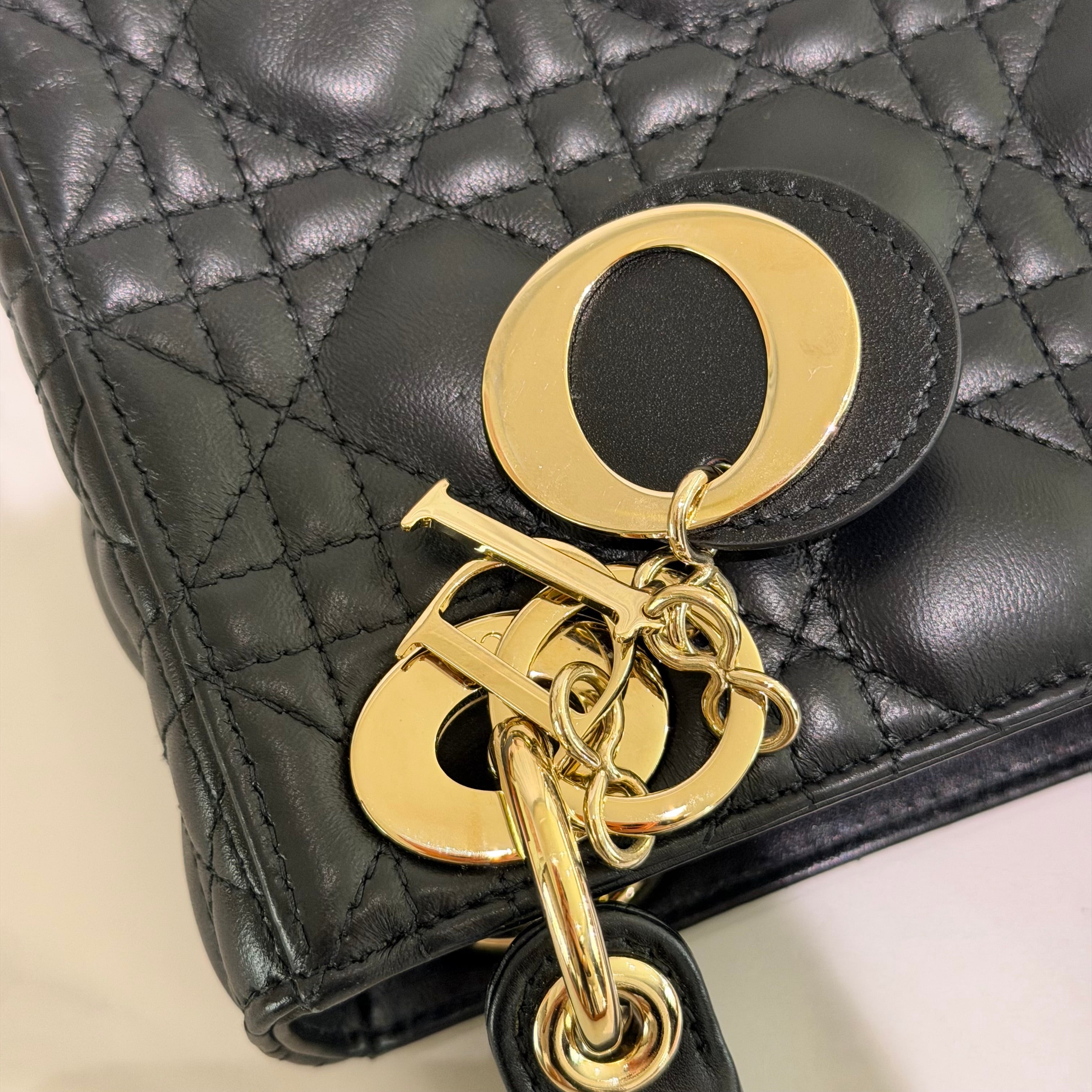 Dior Lady Dior Black Lambskin Medium Bag with Gold Hardware