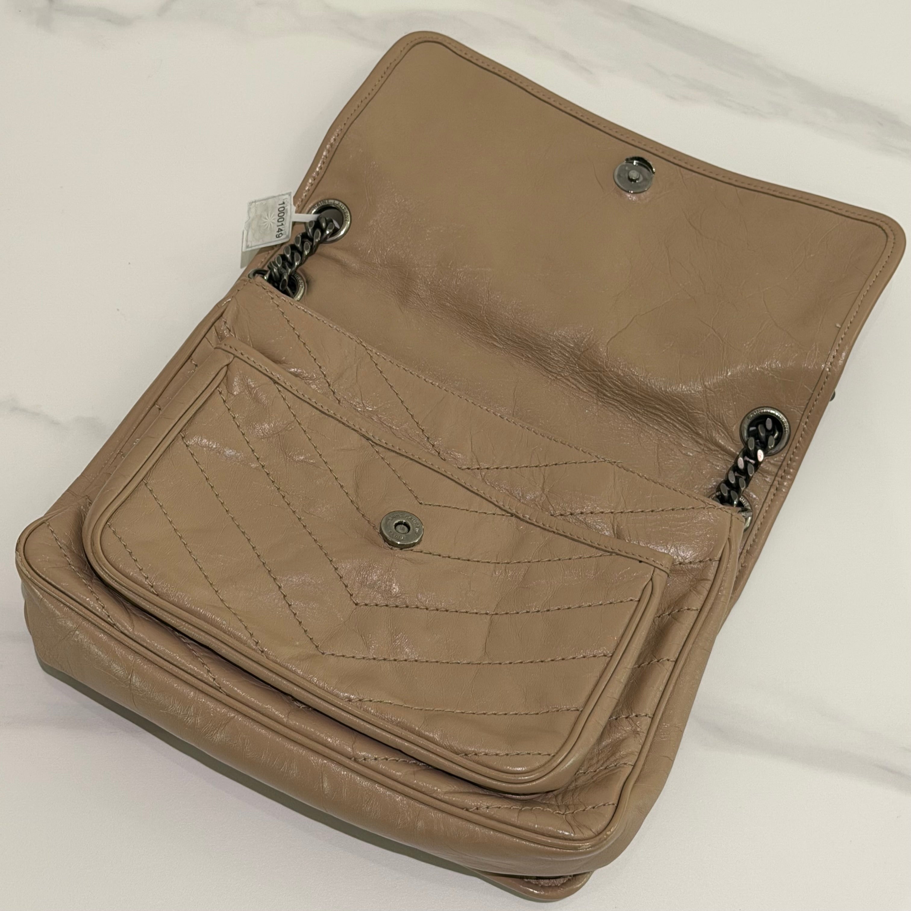 Saint Laurent Niki Medium Chain Shoulder Bag Beige