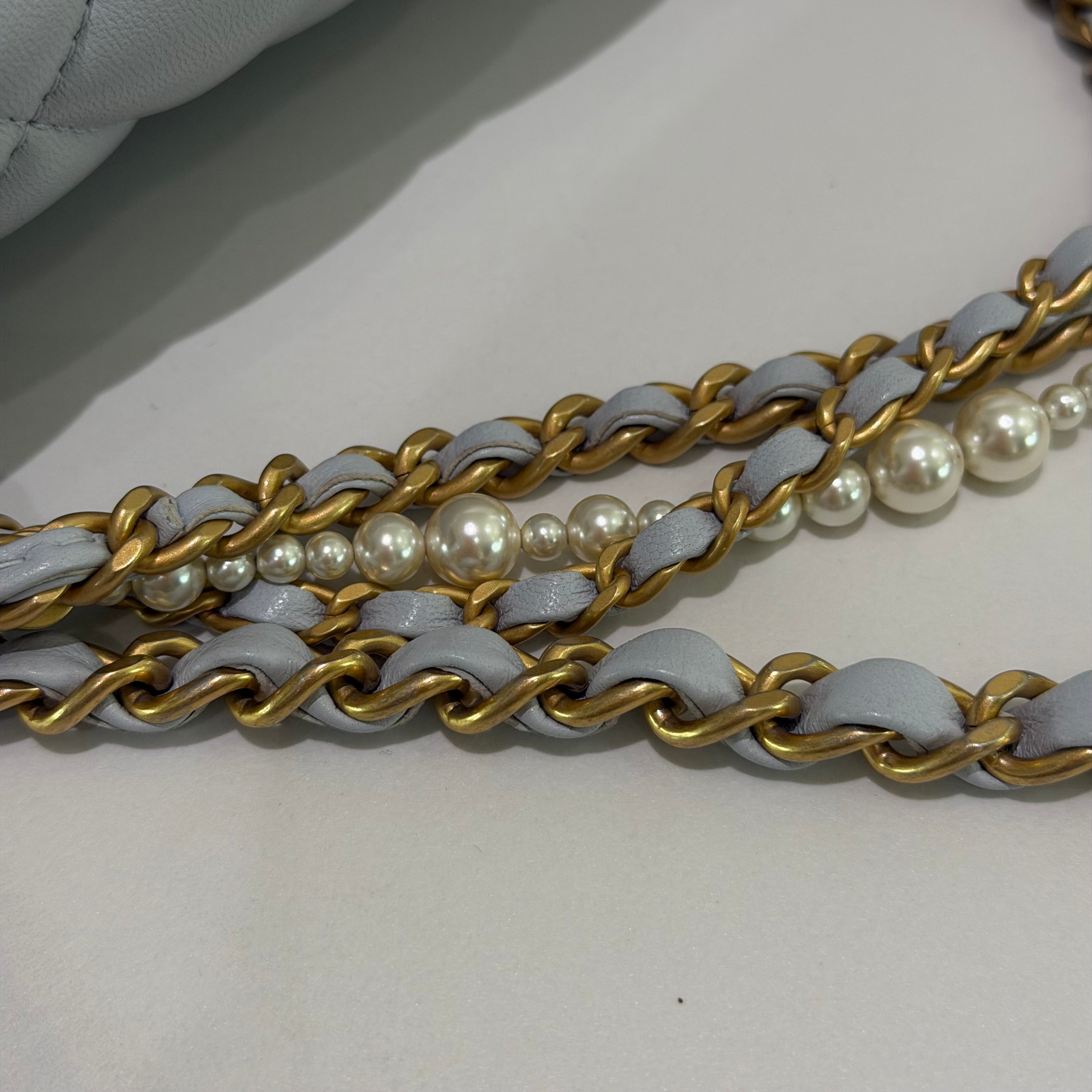 Chanel 24P Light Blue Mini Flap Bag with Pearl Chain and Gold Hardware (Chip Model) | CHANEL