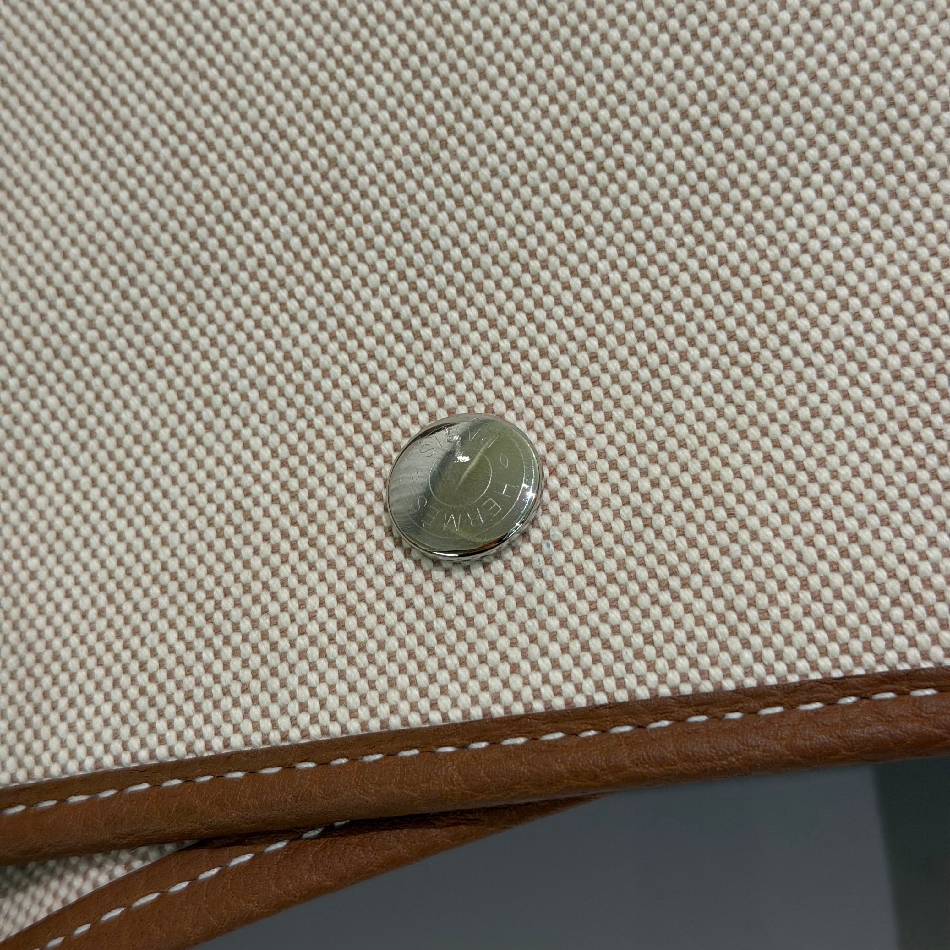 Hermes Garden Party 49 Gold Brown Canvas & Leather with Silver Hardware (Stamp B) | HERMES