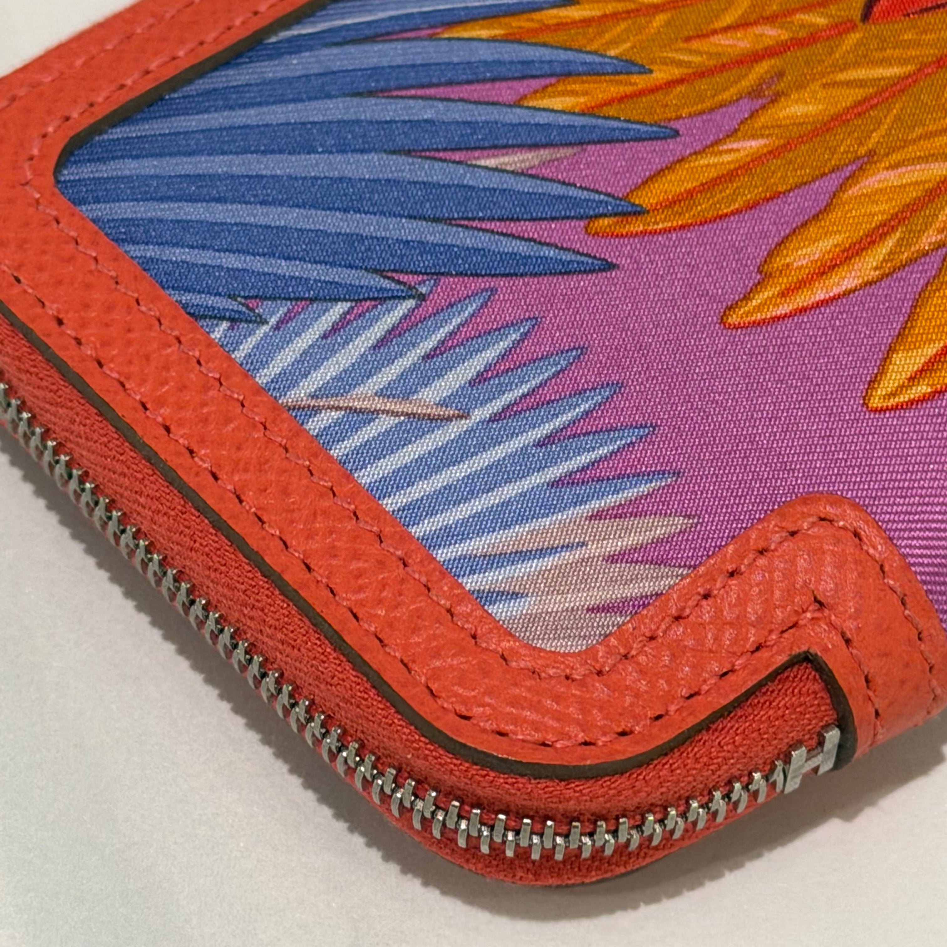 Hermes Orange Printed Silk Coin Purse (Stamp T)