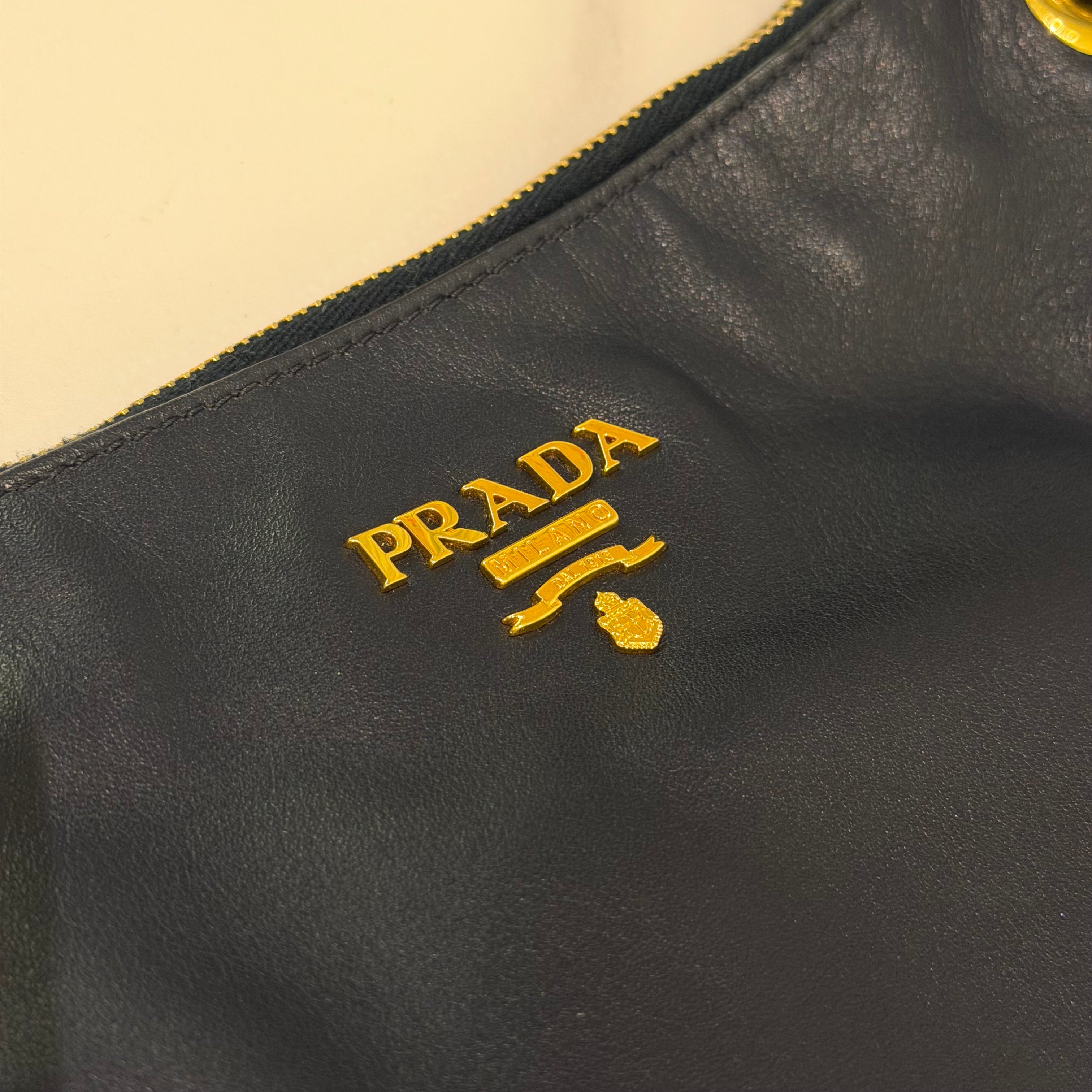 Prada Navy Blue Leather Top Handle Bag