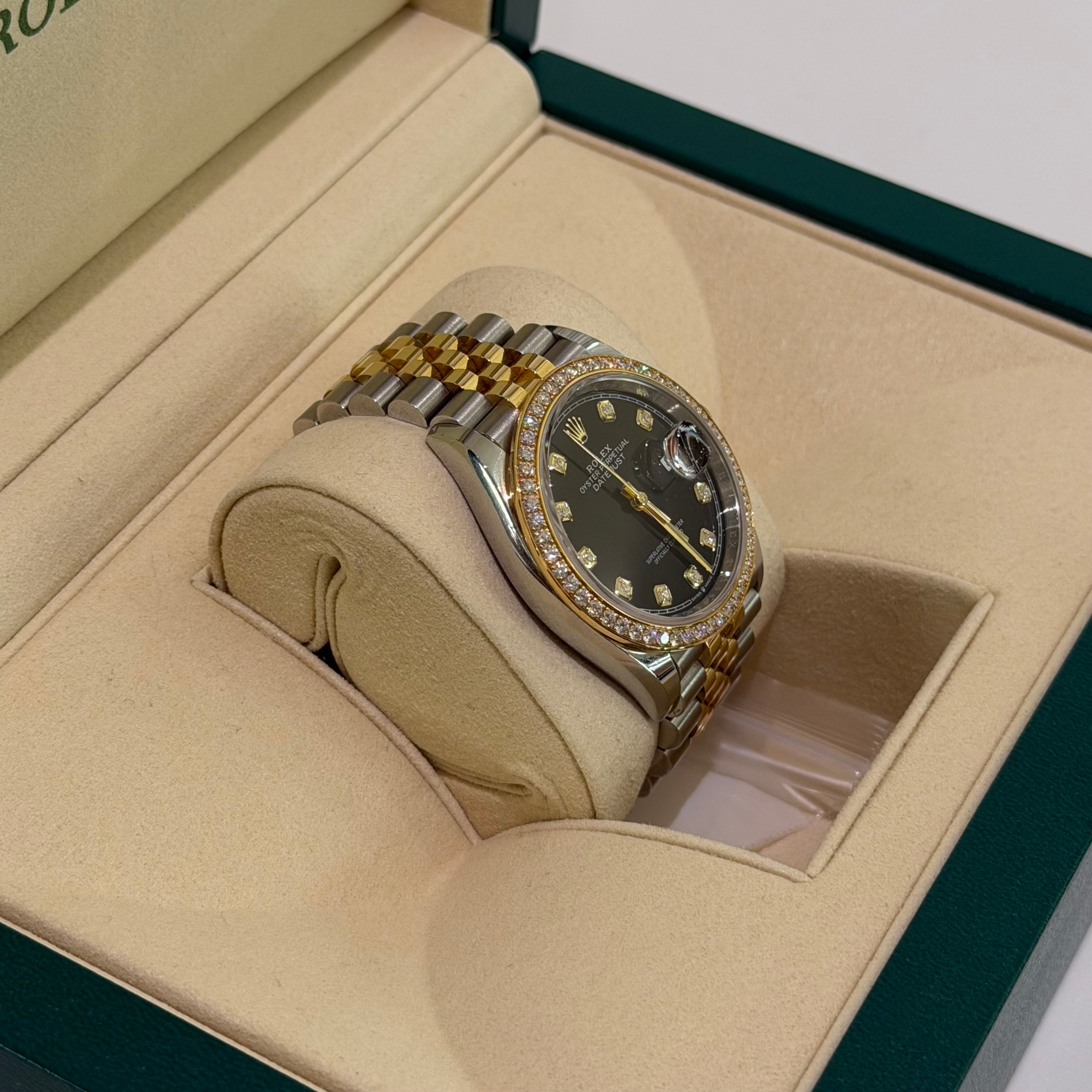 Rolex Datejust 36 126283RBR-0007 Black Dial Diamond Hour Markers & Diamond Bezel