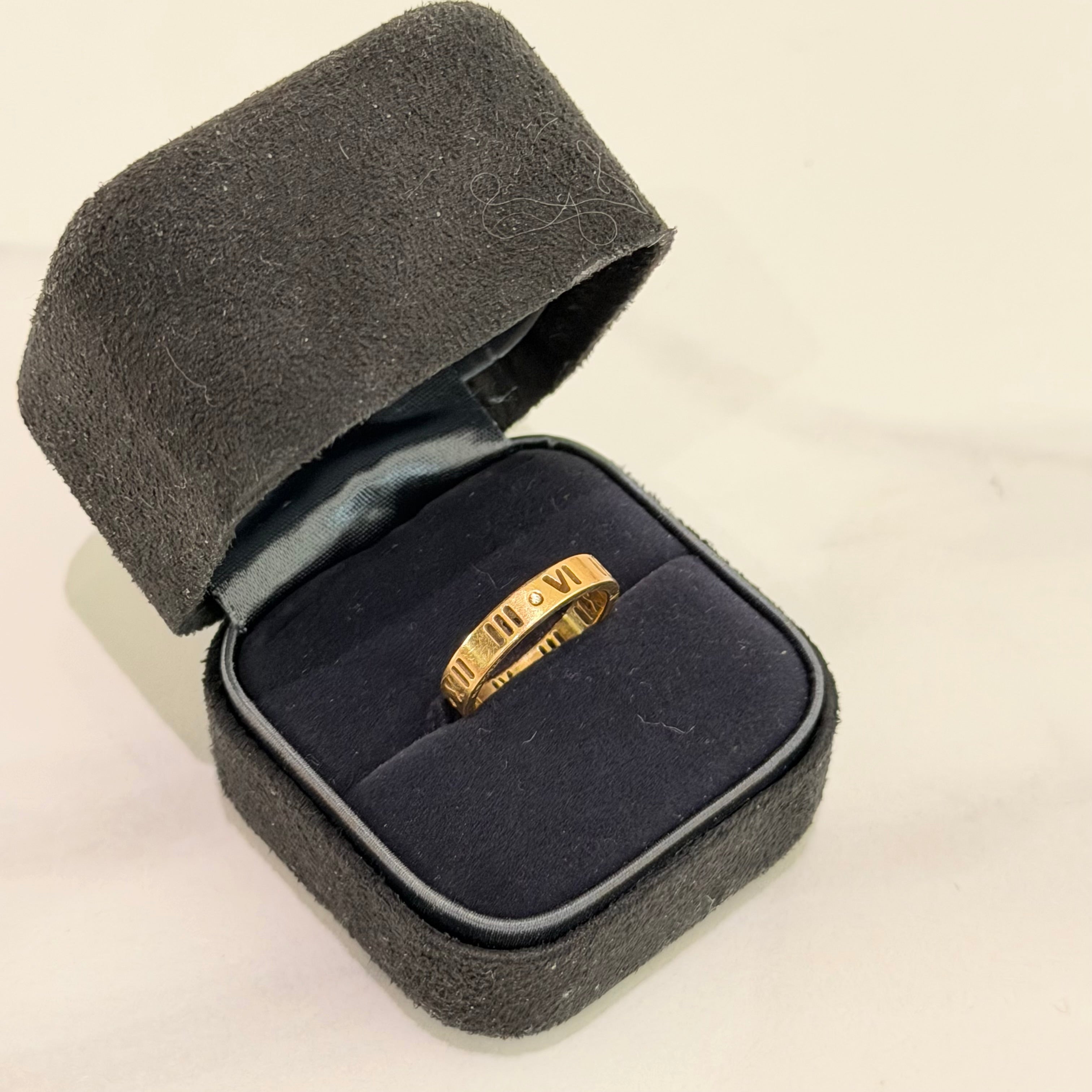 Tiffany Atlas Roman Numeral Four-Diamond Ring 18K Rose Gold