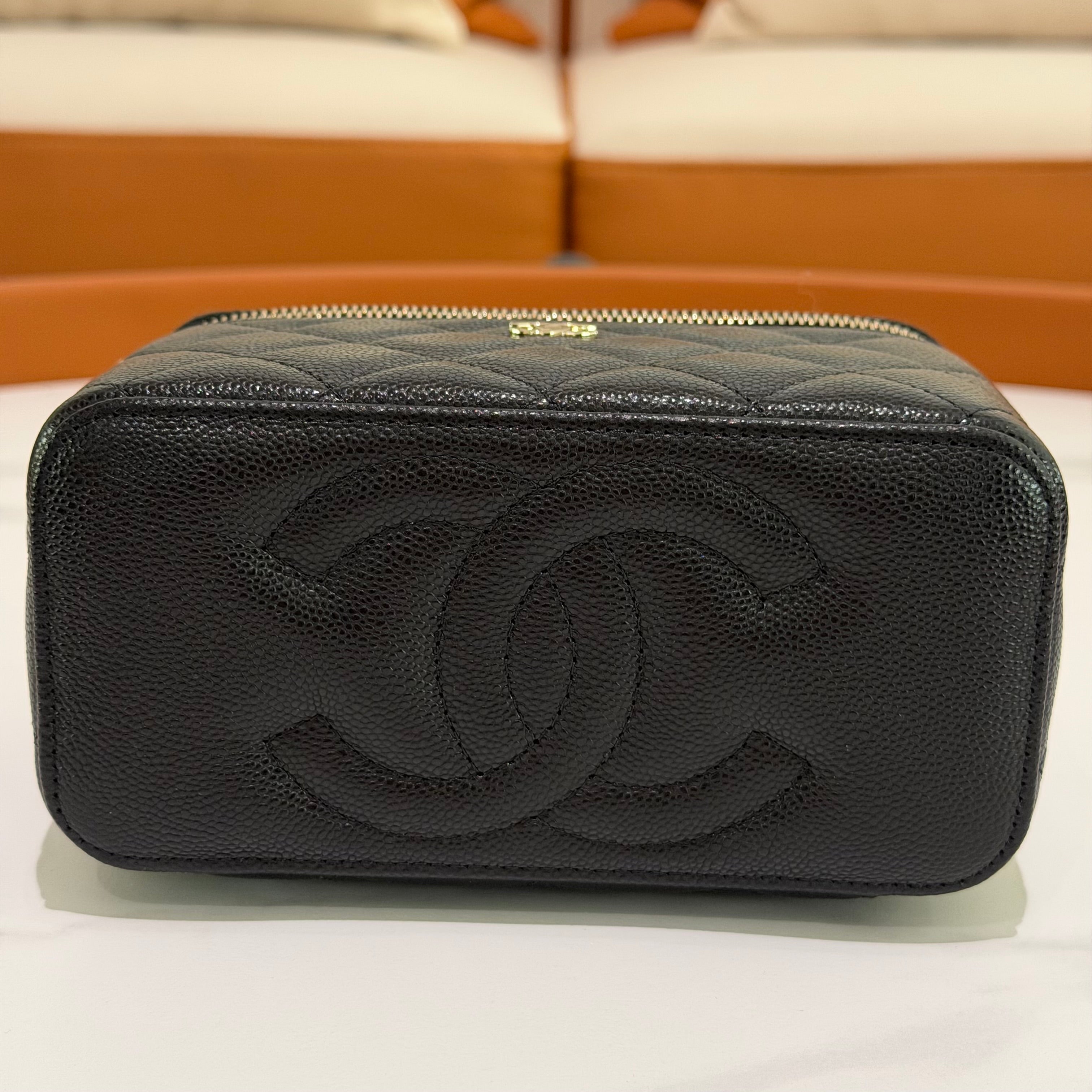 CHANEL Caviar Leather Long Vanity Chain Case