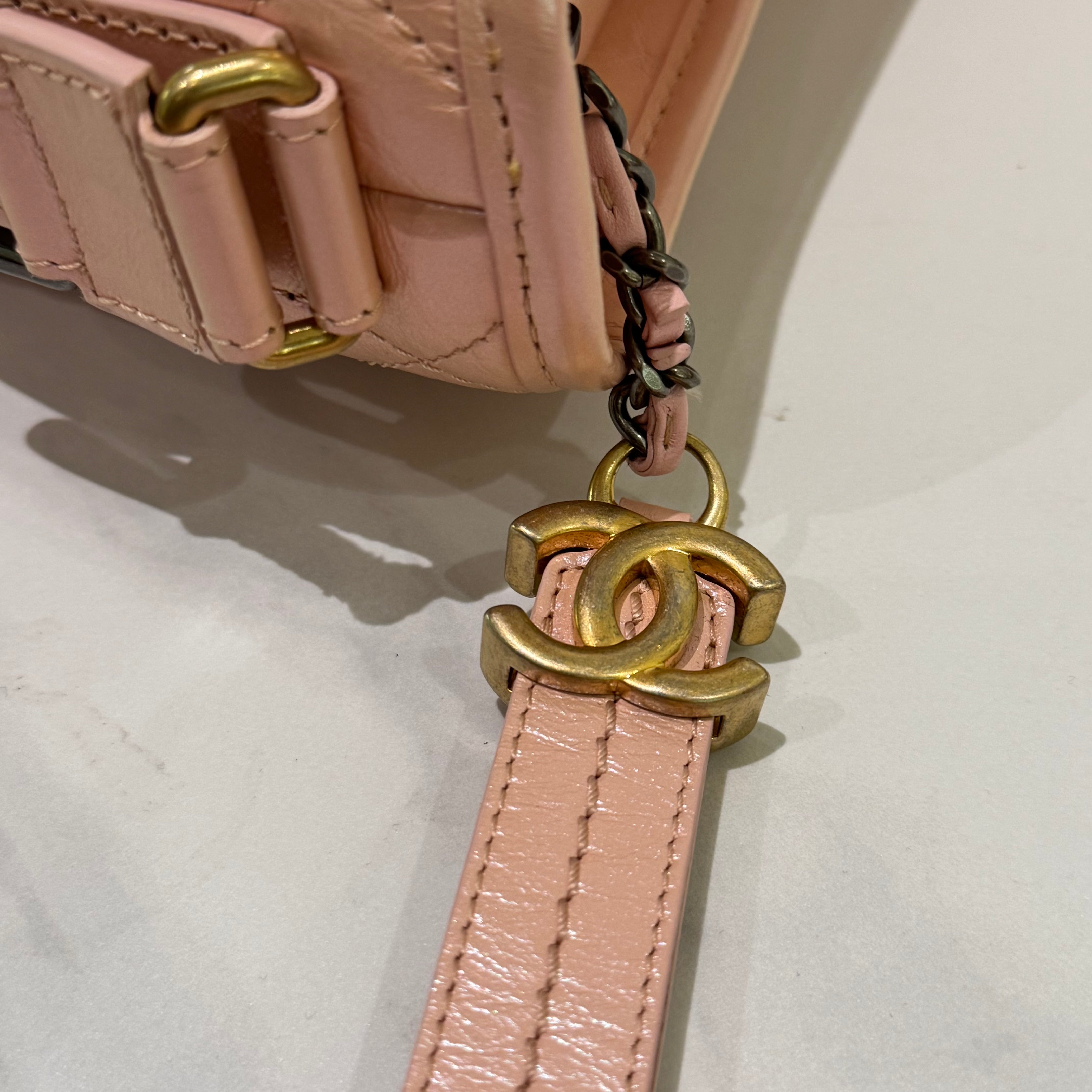 CHANEL GABRIELLE HOBO BAG PEARLESCENT SAKURA PINK WITH GOLD HARDWARE