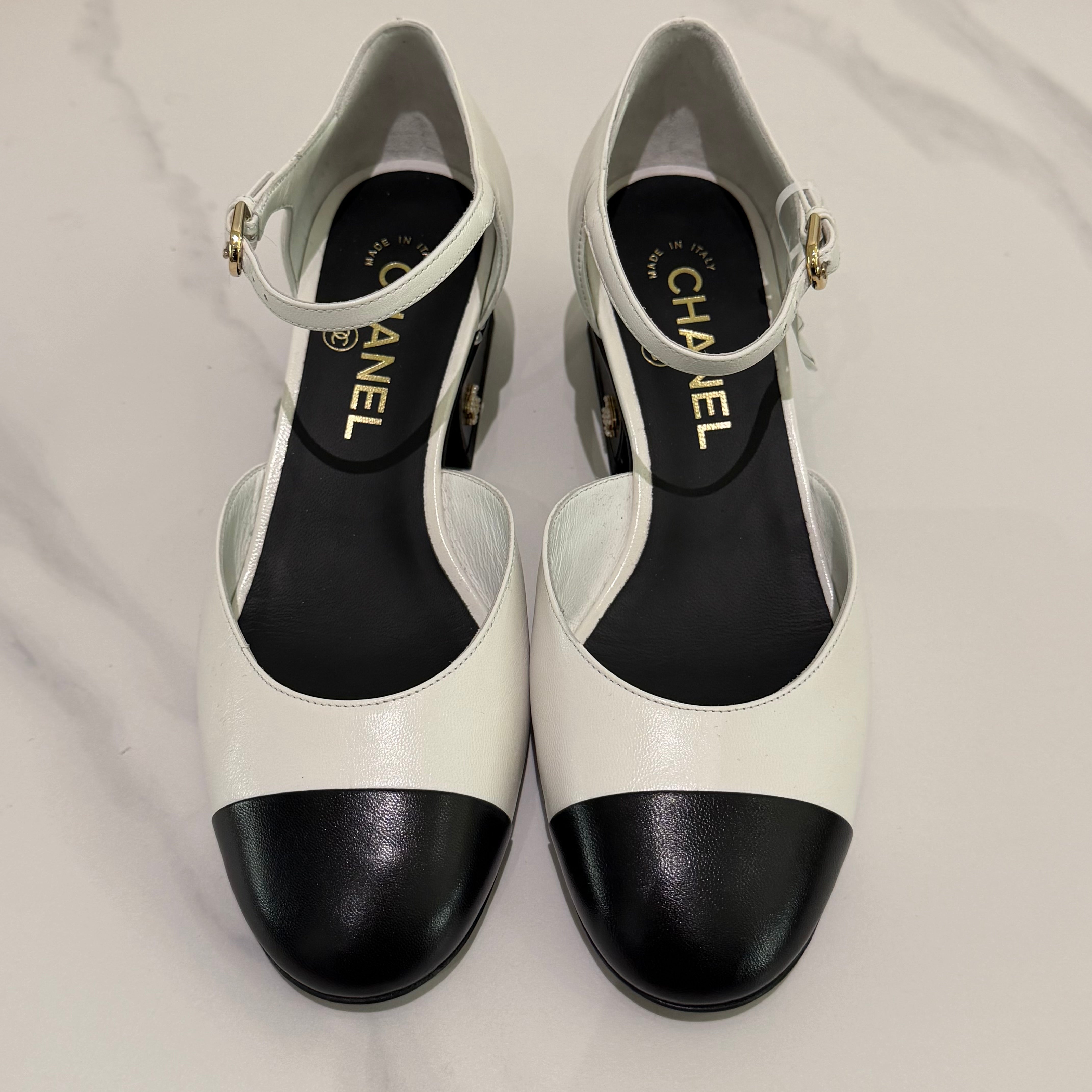 Chanel Pearl Heel Mary Jane Lambskin Shoes