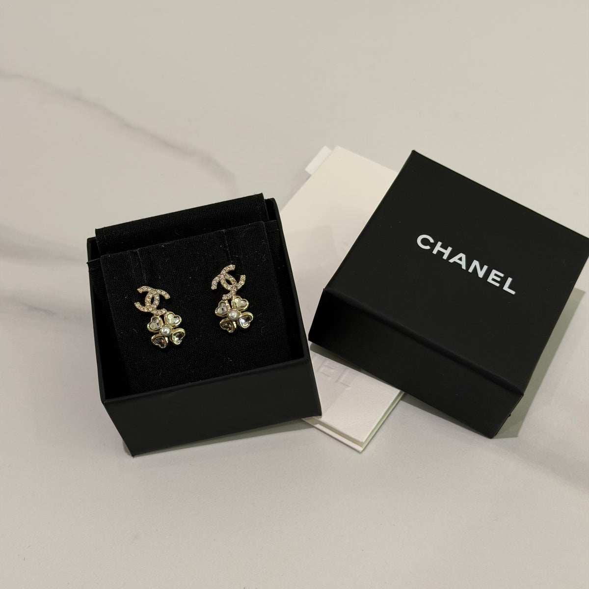 Chanel Double CC Four-Leaf Clover Pearl and Crystal Earrings | CHANEL