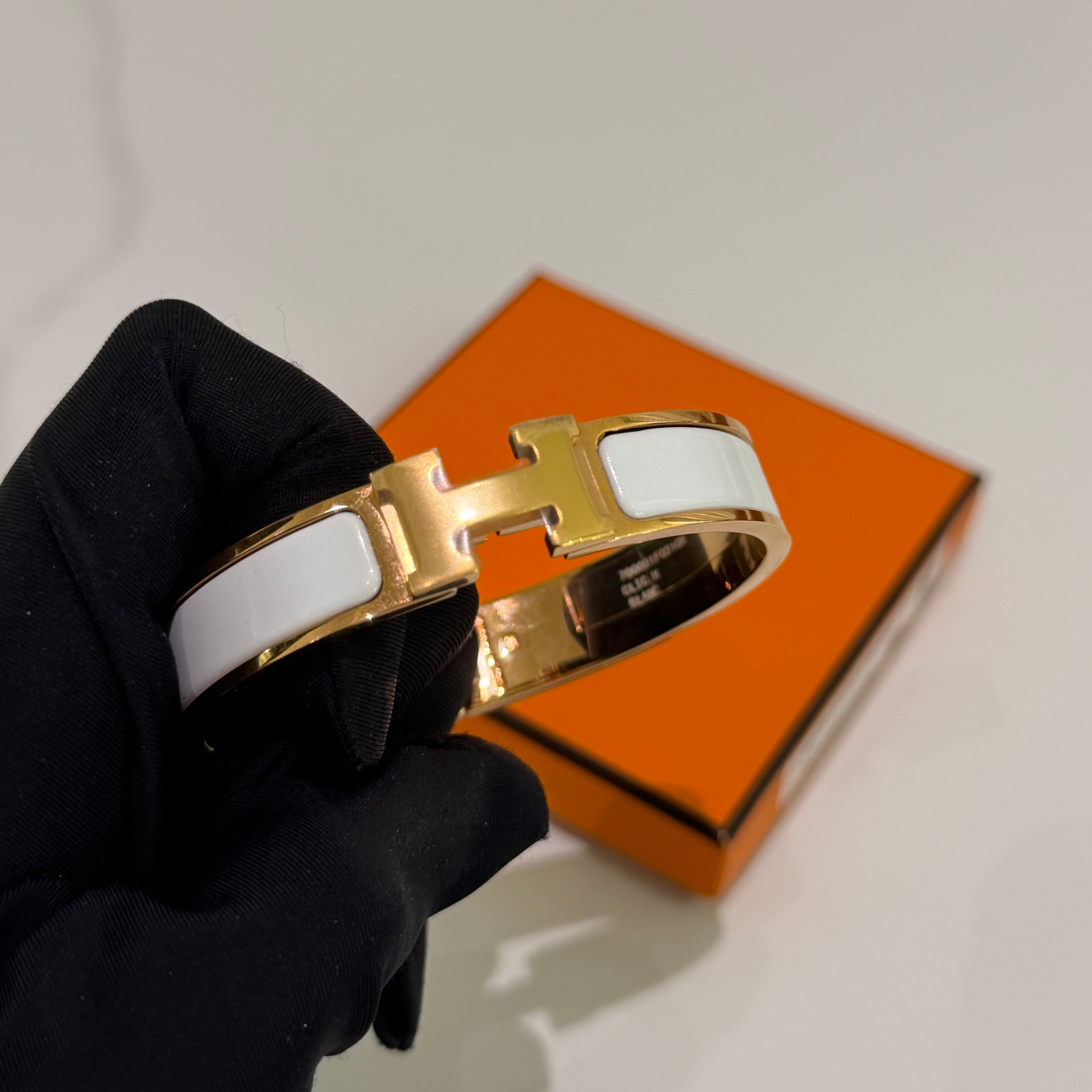 Hermes Clic HH Bracelet White with Gold Hardware