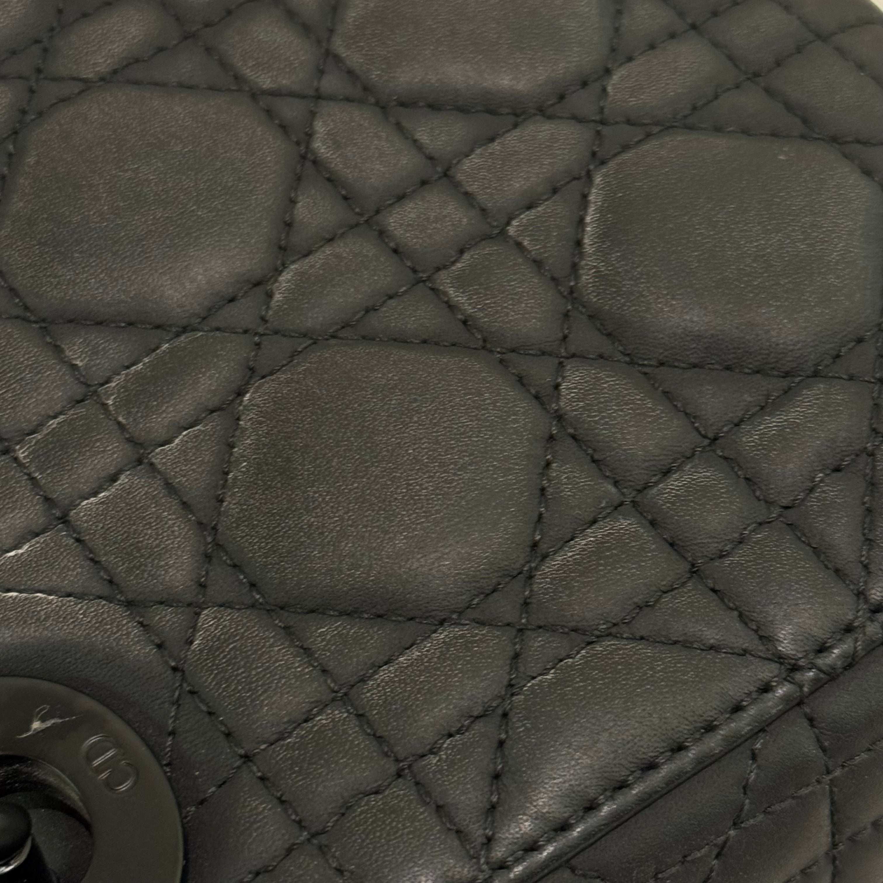 DIOR LADY SOBLACK MATTE BLACK 3-GUSSET BAG
