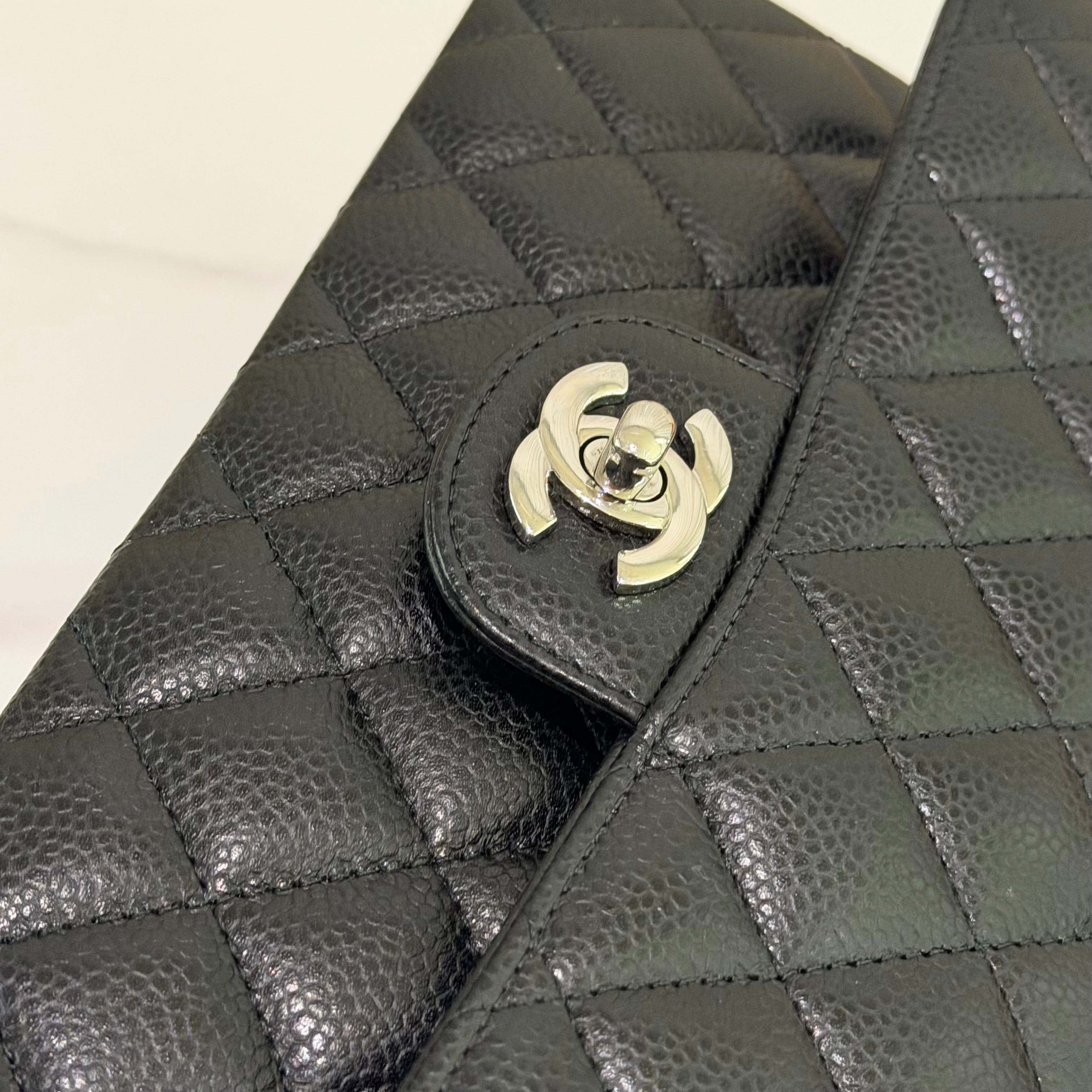 Chanel CF Small Black Silver Caviar Leather WOC Chip Version
