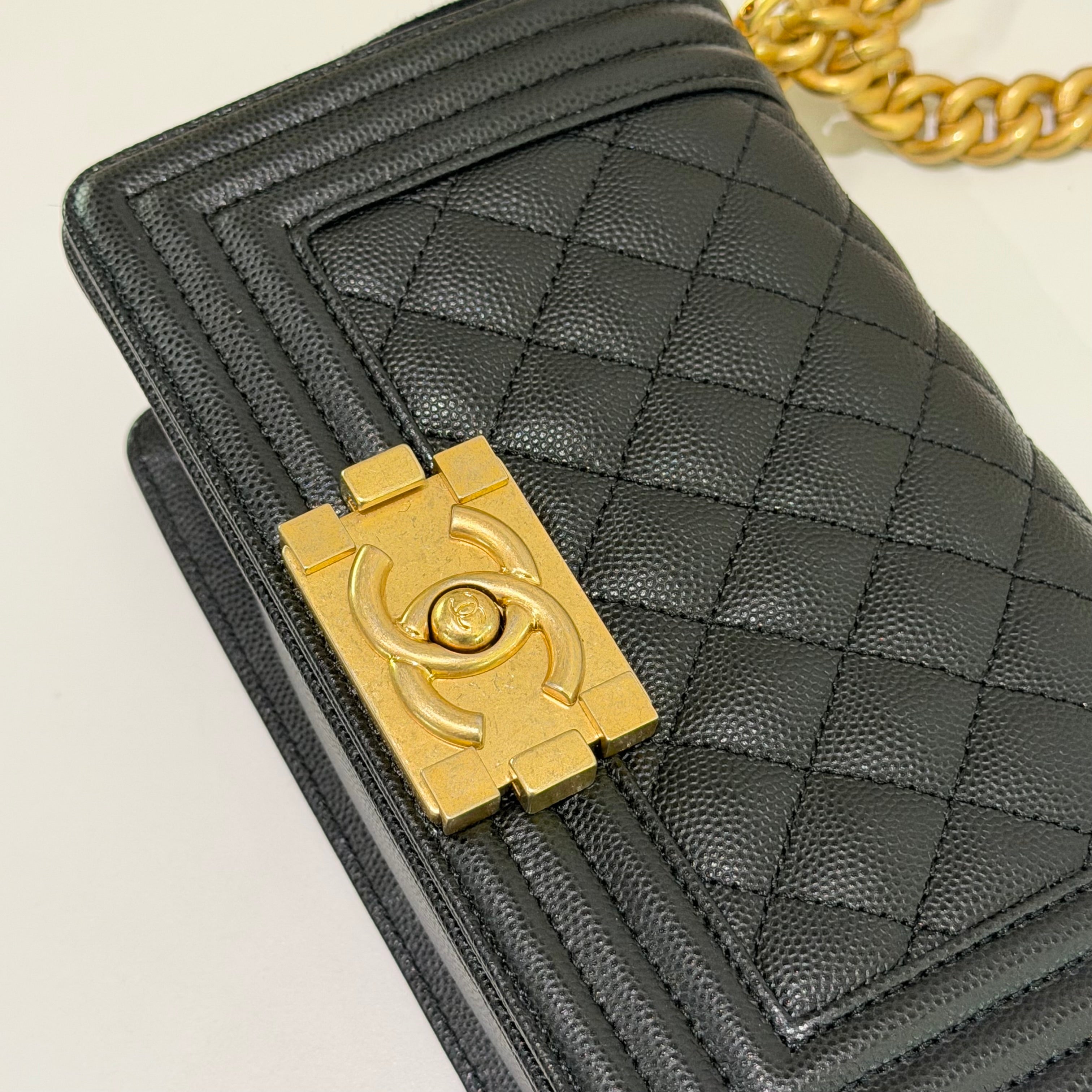 Chanel Le Boy Small Black Caviar Leather with Gold Hardware