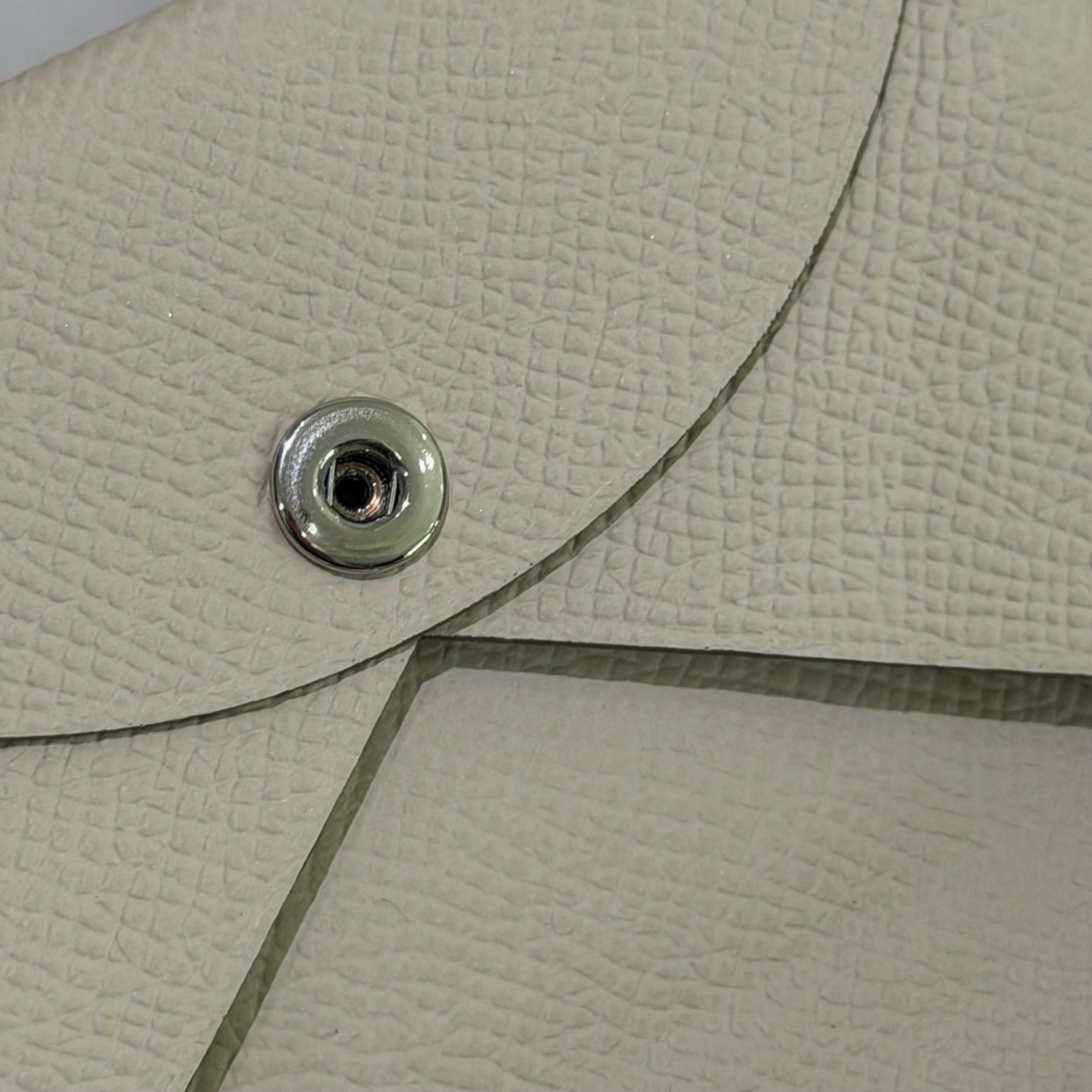 Hermes Calvi Card Holder Milkshake White with Silver Hardware (Stamp K)