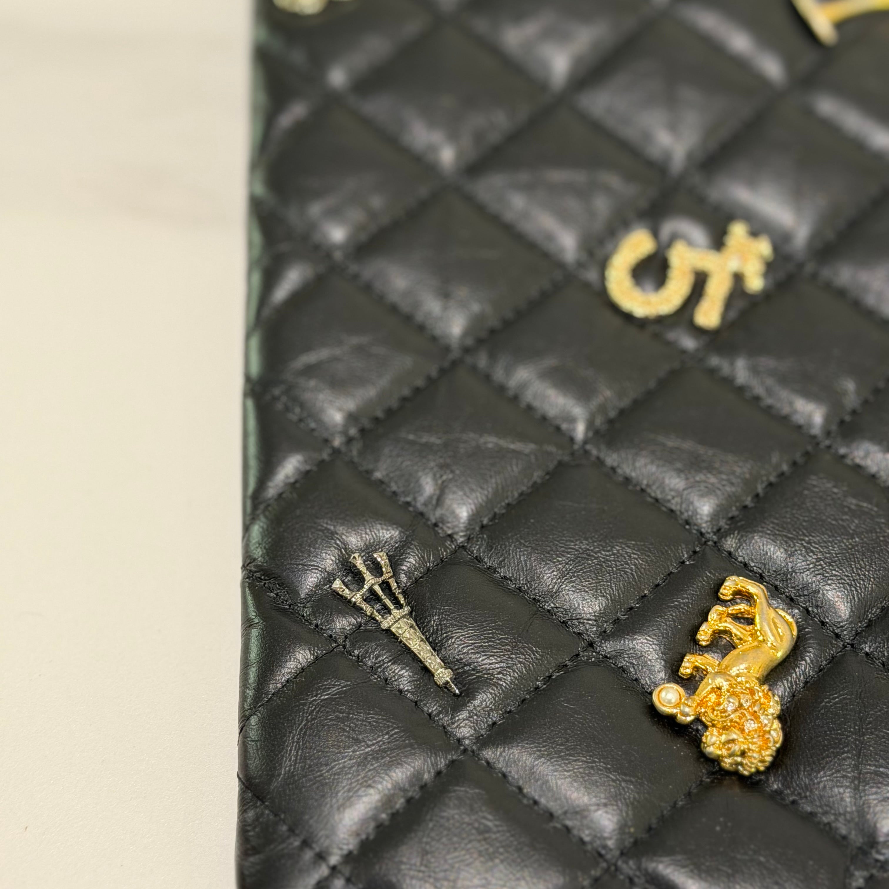 CHANEL Black Quilted Lambskin Limited Edition Badge Clutch