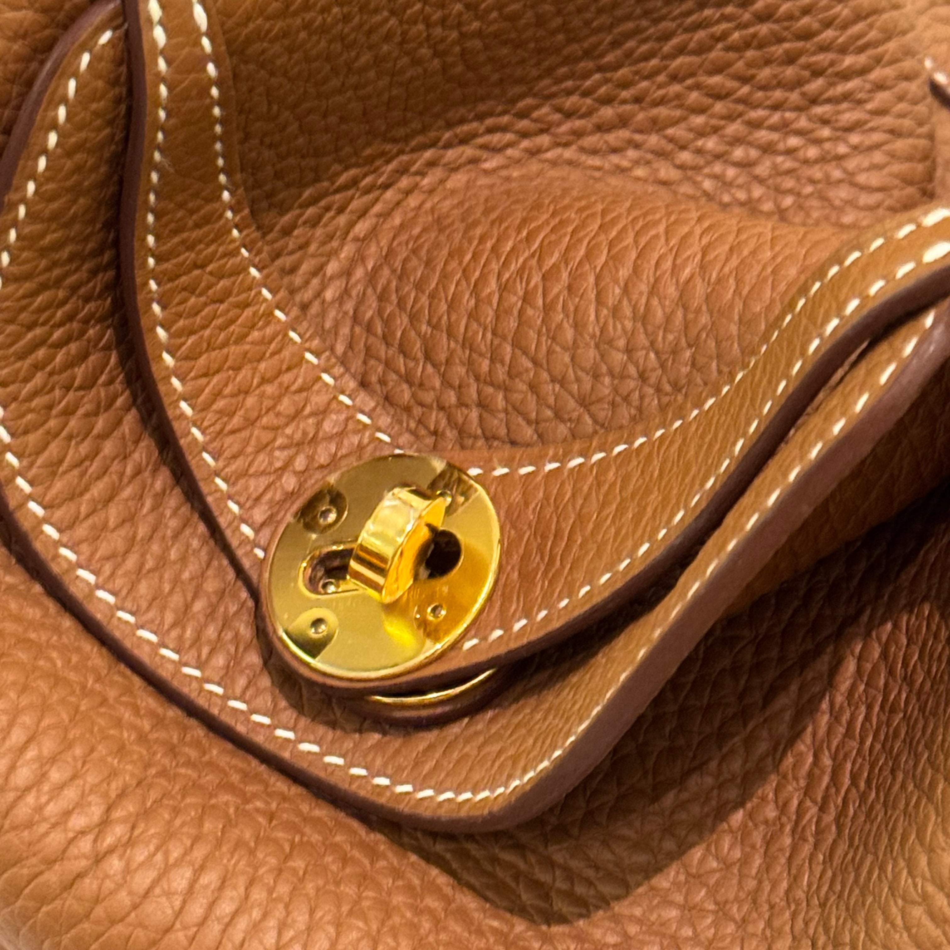 HERMÈS LINDY 26 BROWN WITH GOLD HARDWARE TC LEATHER
