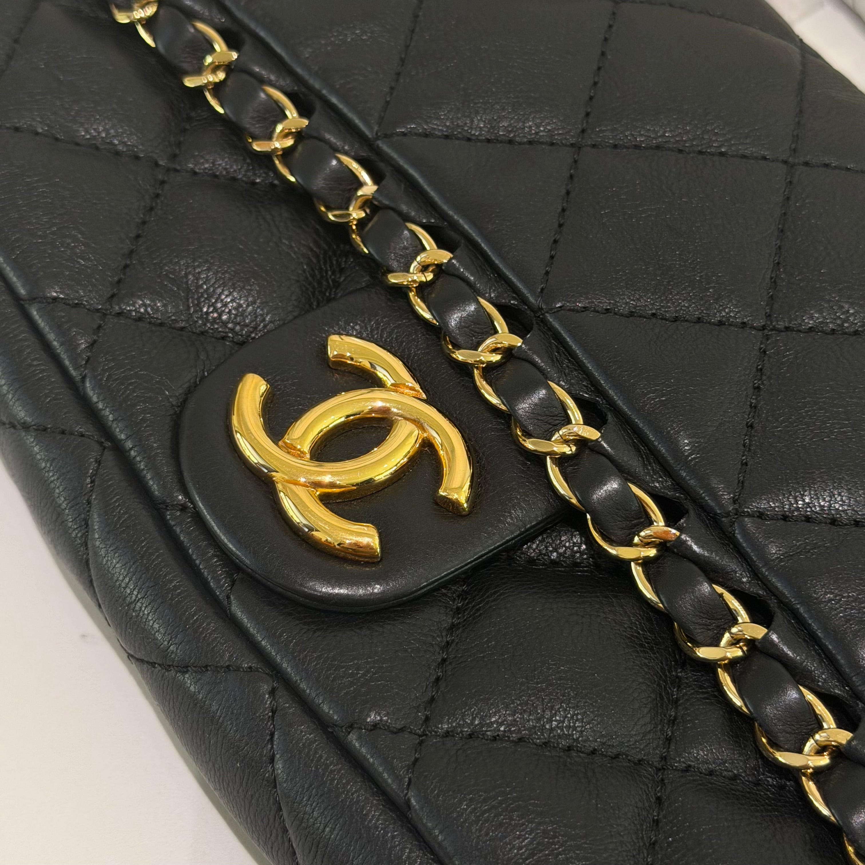 CHANEL CF Black Lambskin Shoulder Bag with Gold Trim
