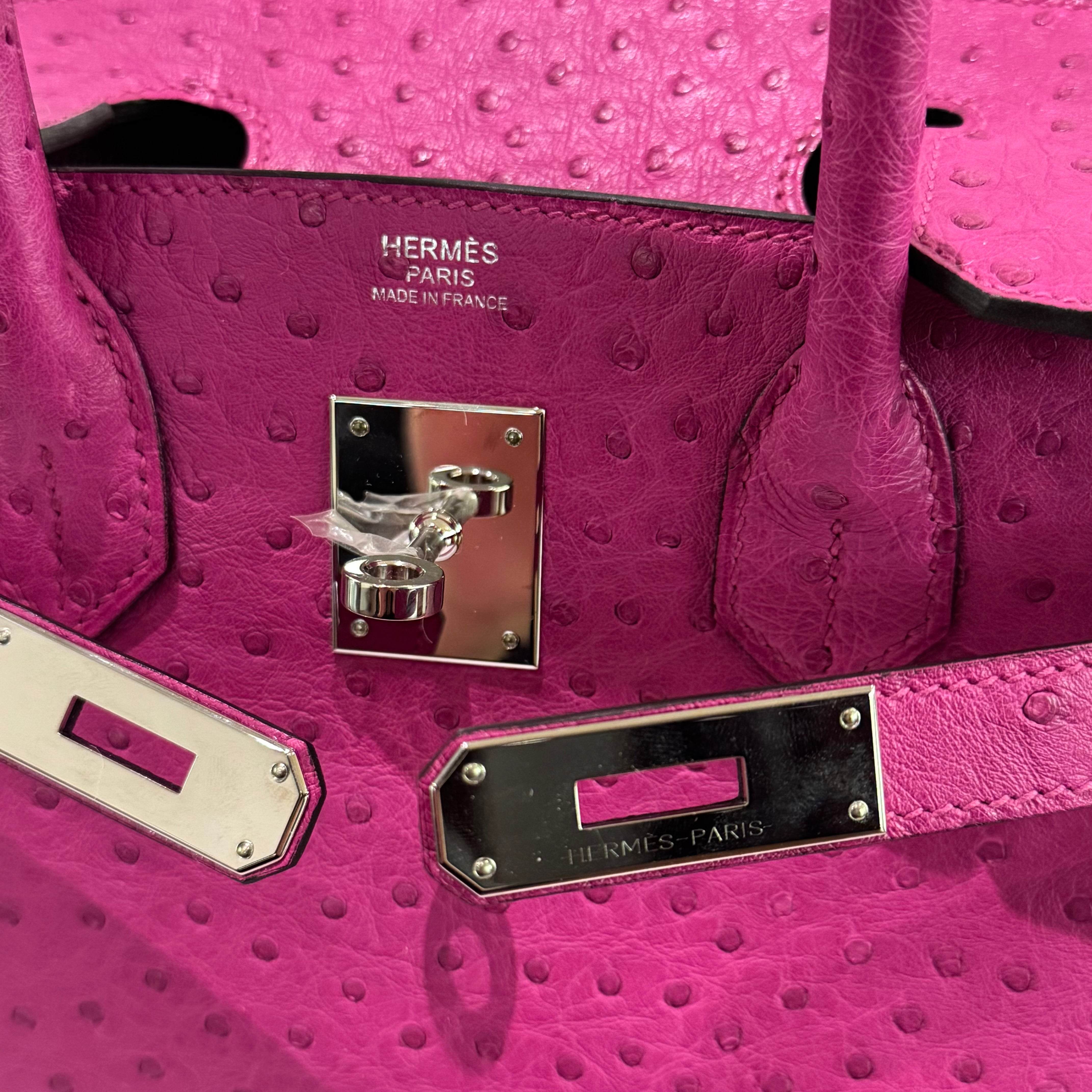 HERMÈS BIRKIN 30 ROSE POURPRE OSTRICH LEATHER WITH PALLADIUM HARDWARE (C STAMP)