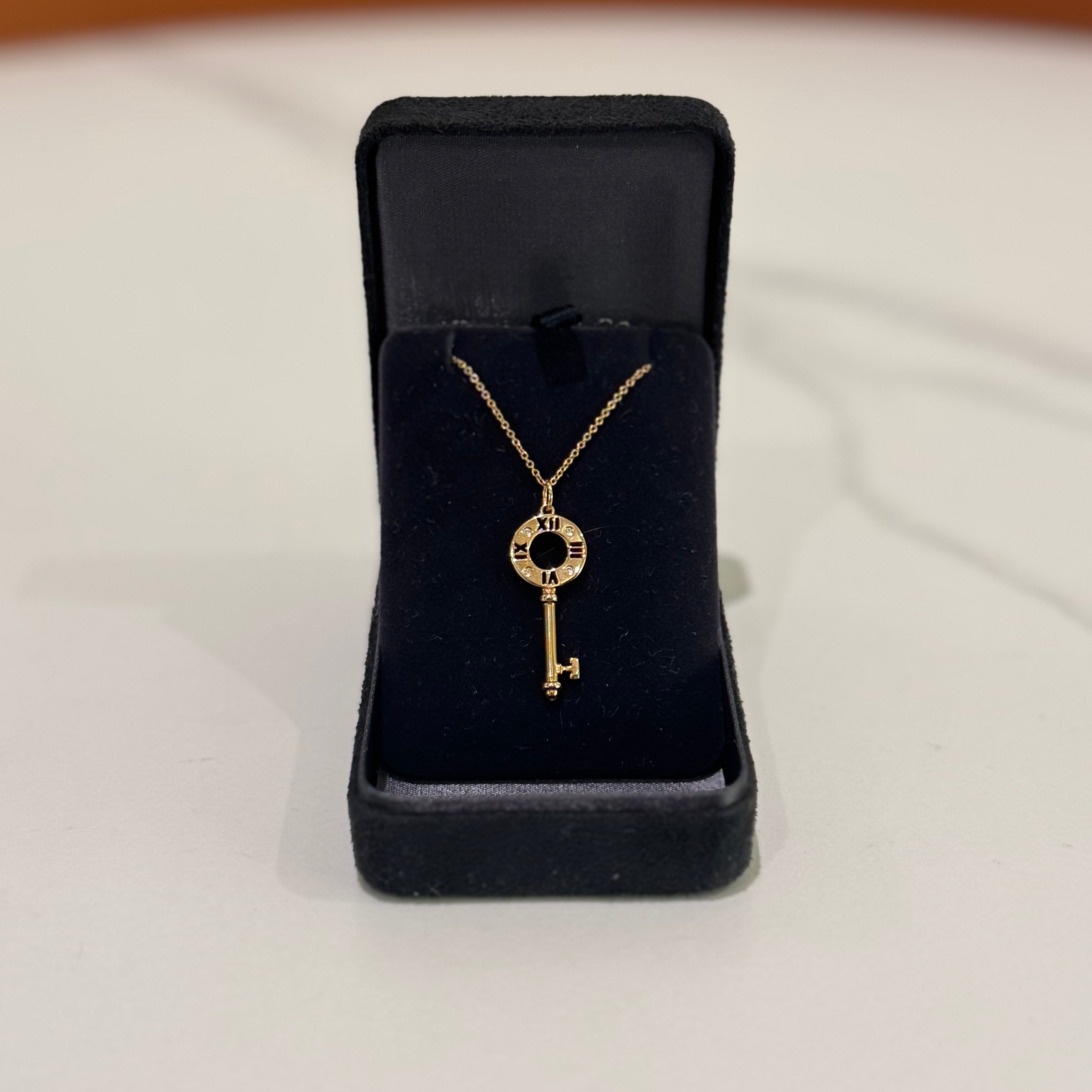TIFFANY UKEYS 18K ROSE GOLD FOUR-DIAMOND ROMAN NUMERAL MINI KEY NECKLACE
