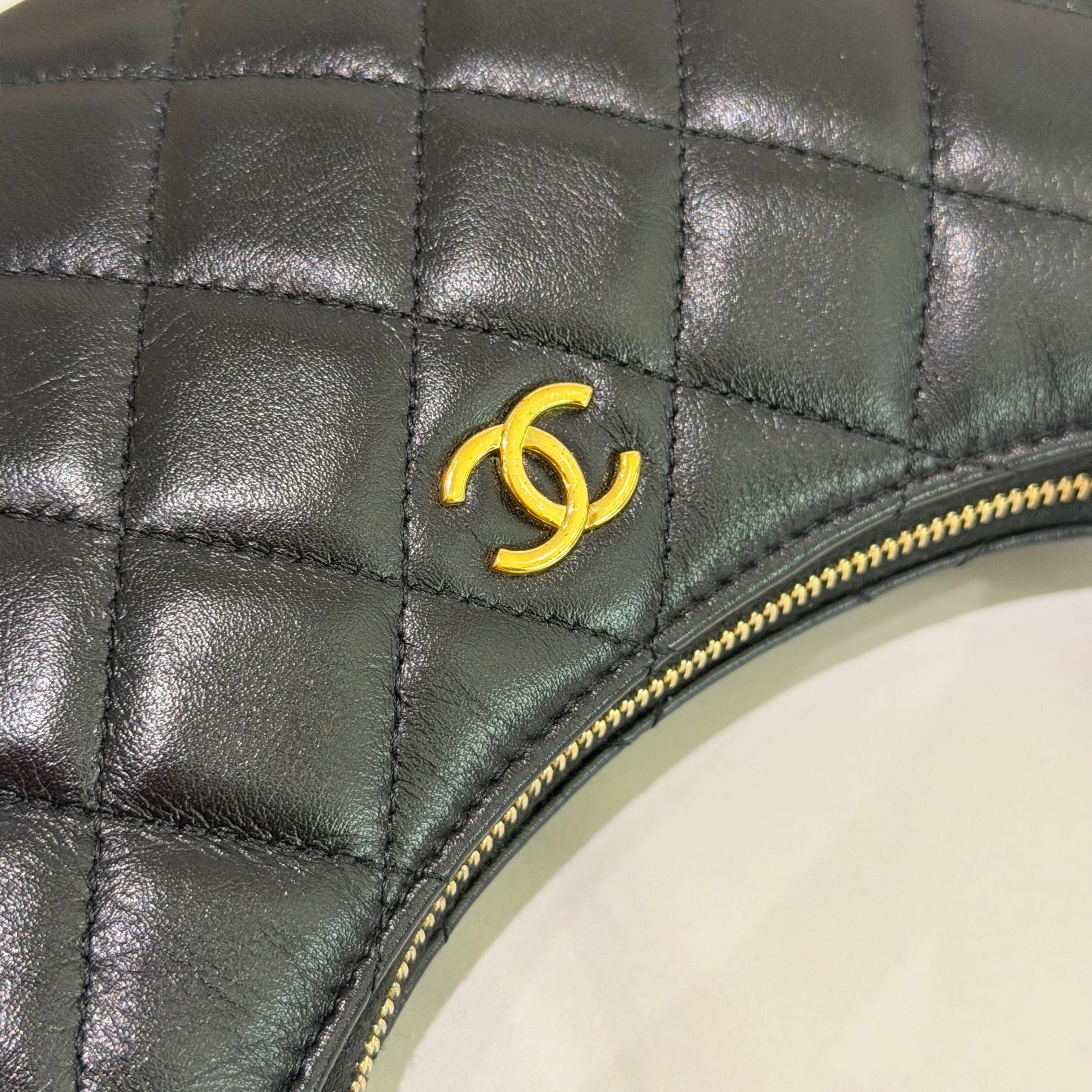 Chanel Hobo Black with Gold Heart Enamel Chain Shoulder Bag