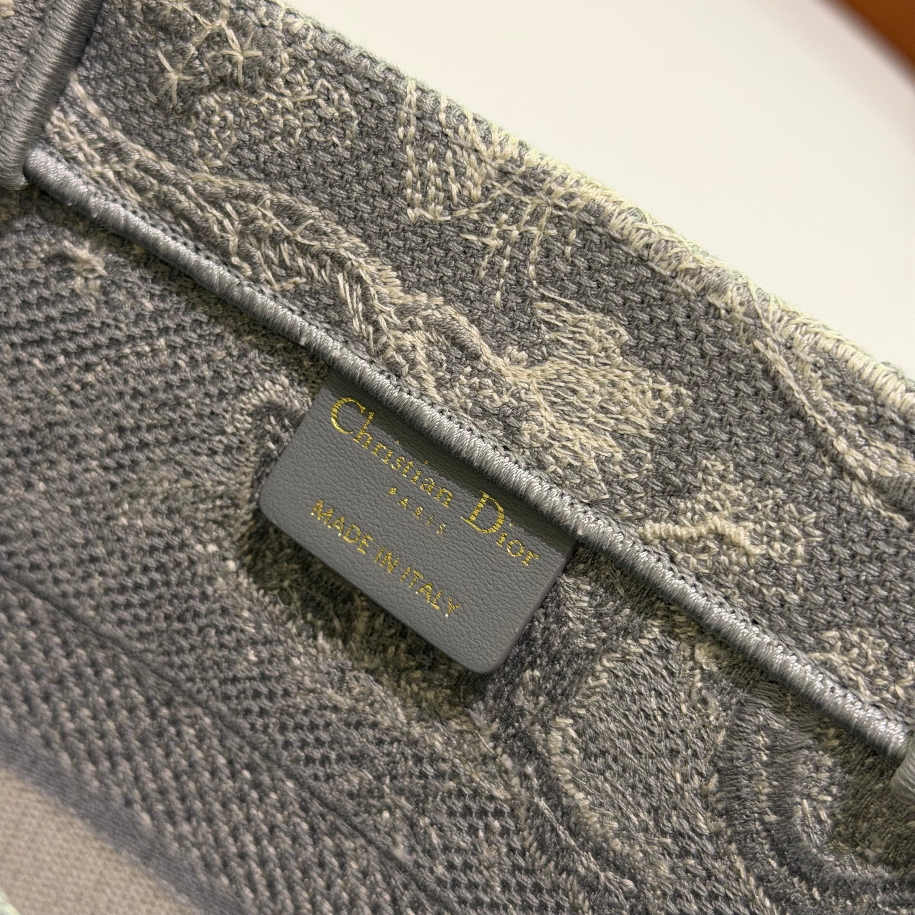 Dior Tote Grey Zoo Embroidery Medium