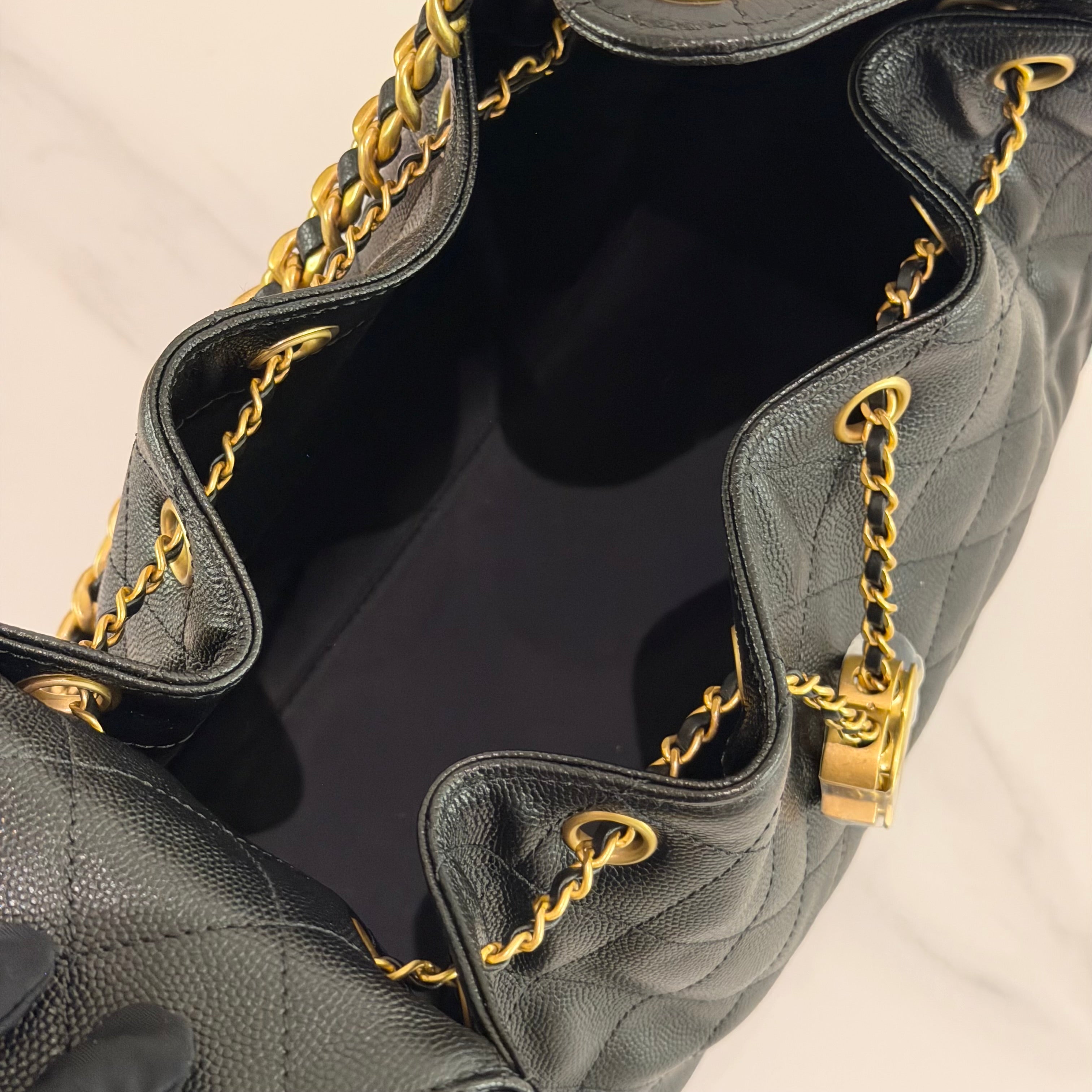 Chanel 25 Hobo Small Black Caviar Leather with Gold Hardware (Chip Model)