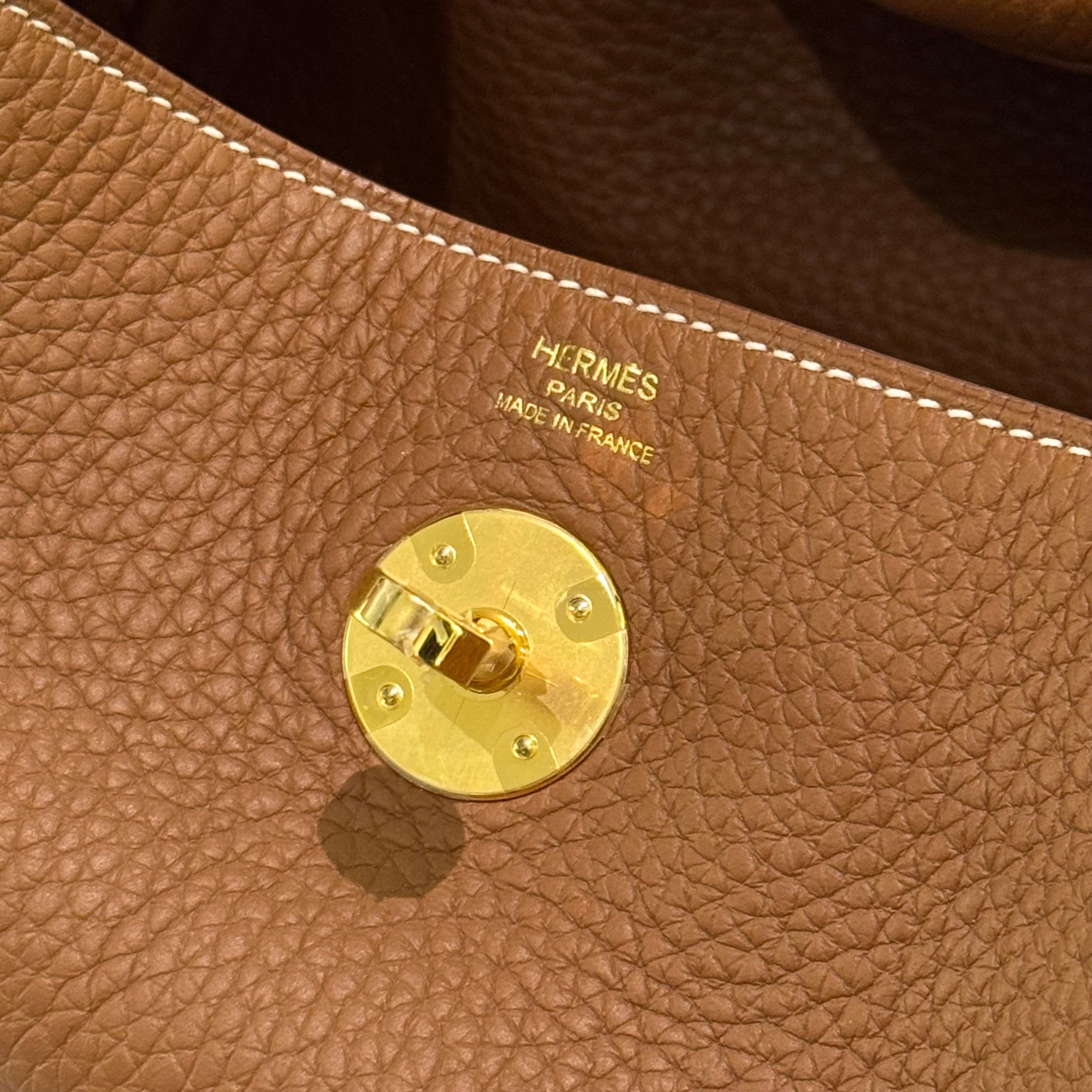 HERMÈS LINDY 26 BROWN WITH GOLD HARDWARE TC LEATHER