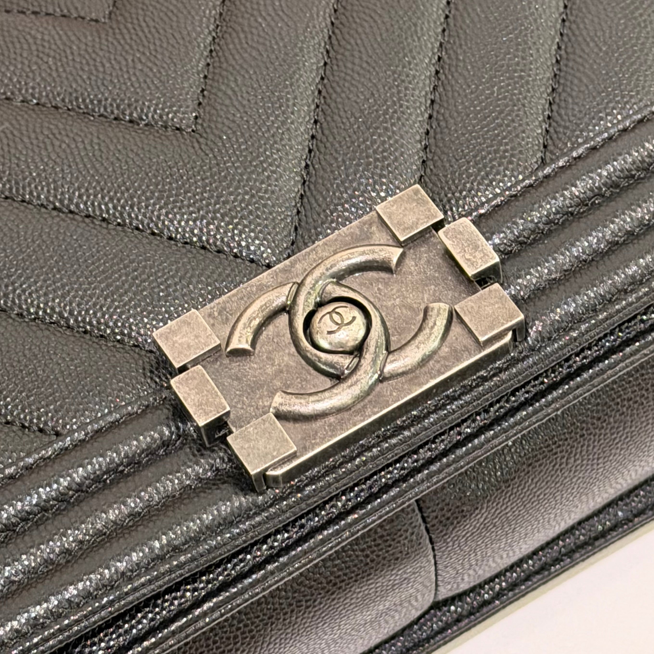 Chanel Leboy Medium Black Caviar Leather with Silver Hardware (Authenticity Card Version)