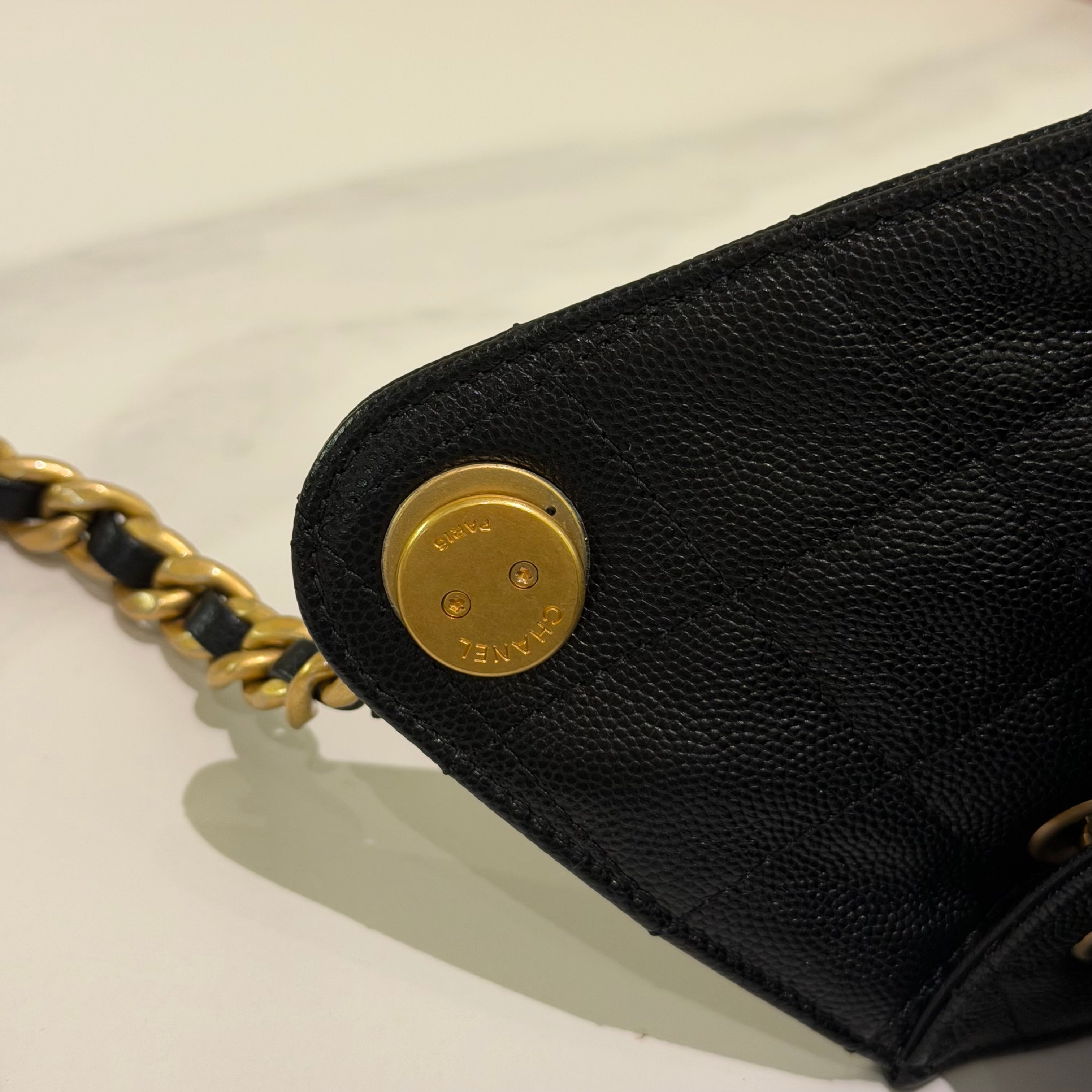 CHANEL 25 HOBO MEDIUM BLACK CAVIAR LEATHER WITH GOLD HARDWARE (CHIP MODEL)