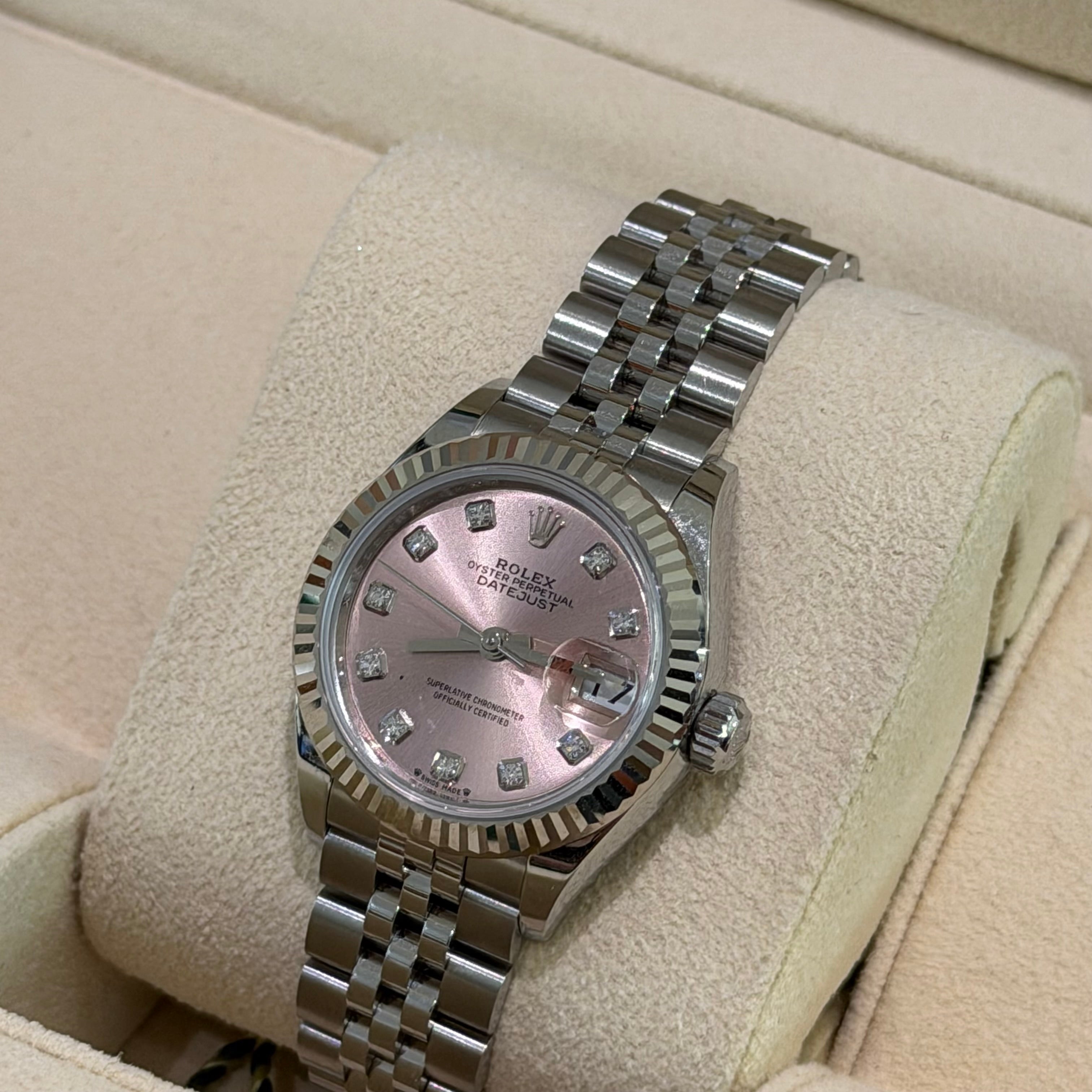 Rolex Datejust Lady 279174 White Gold Fluted Bezel Diamond Pink Dial