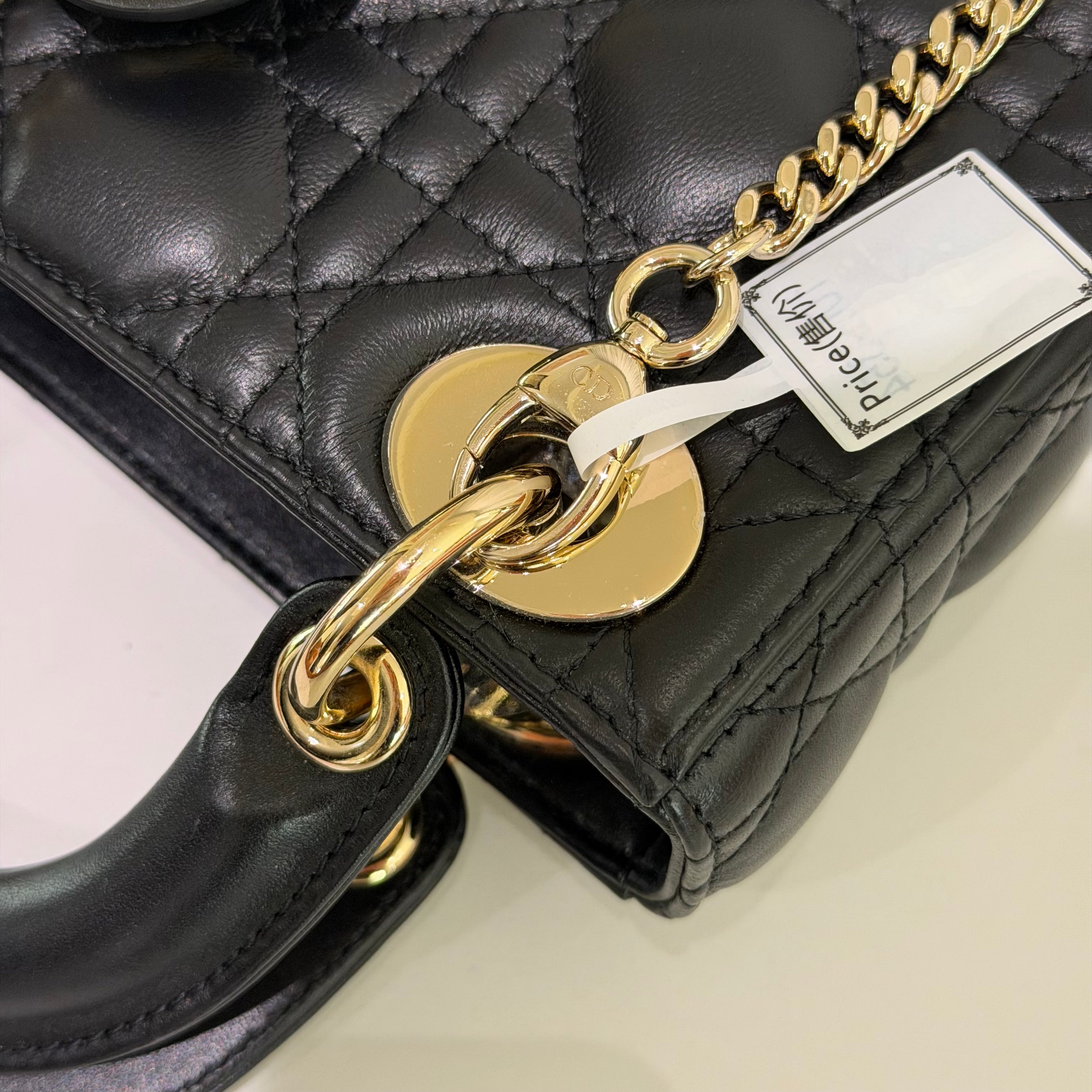 Dior Lady Dior Black Lambskin Medium Bag with Gold Hardware