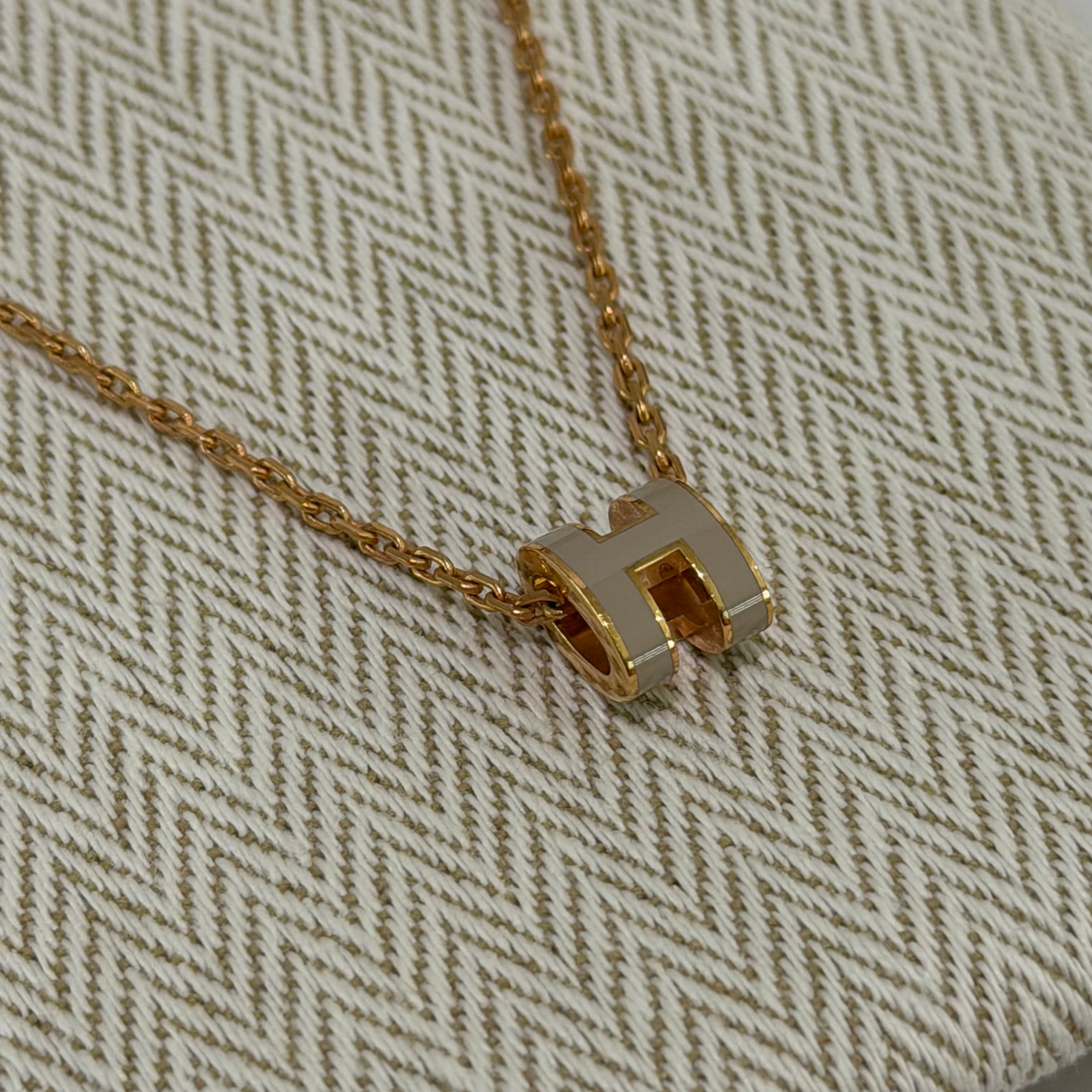 Hermes Mini Pop H Necklace Beige Grey with Rose Gold Hardware