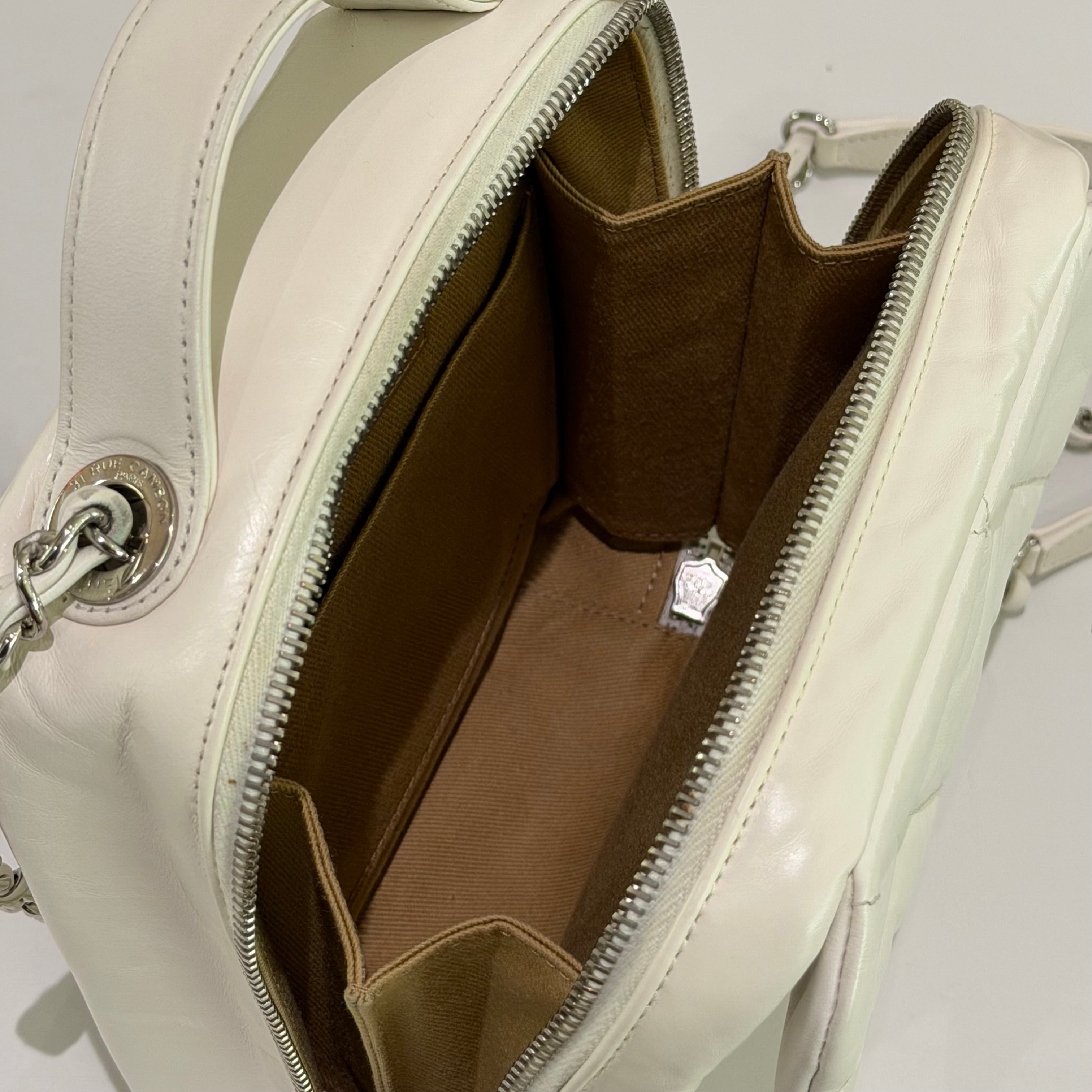 Chanel Camera Bag White & Silver Distressed Calfskin